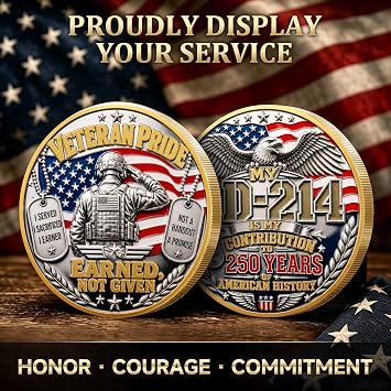 DD-214 Veteran Pride Challenge Coin, 250 Years of Freedom Keepsake (1 PCS)