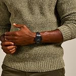Fossil Men's Minimalist Quartz Stainless Steel and Leather Three-Hand Watch, Color: Silver, Luggage (Model: FS5304)