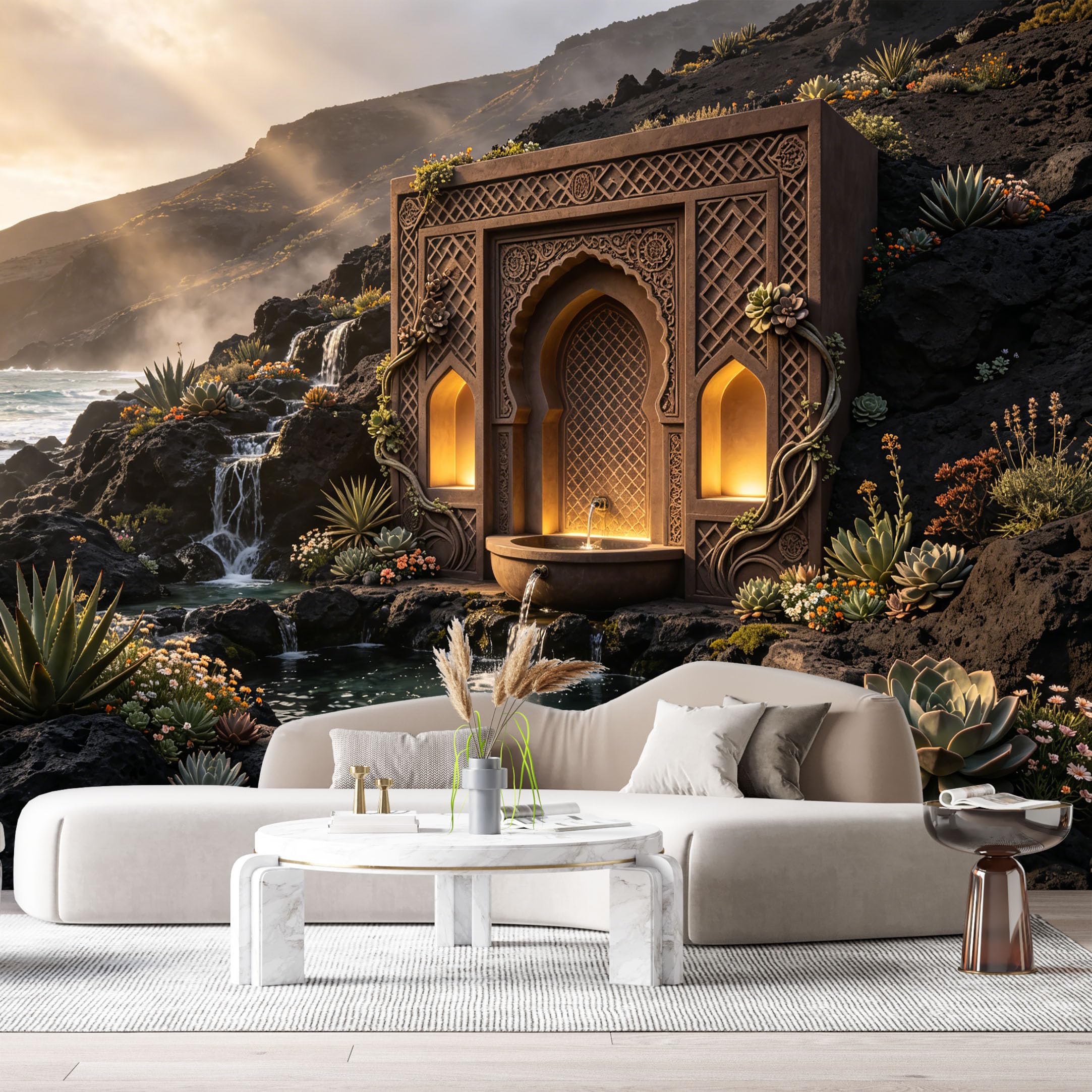 Custom Size Wall Murals Volcanic Landscape Coastal Ocean 3D Trompe L'Oeil SelfAdhesiveWall Fabric Removable Wallpaper Wall Decor for Living Room Bedroom Bathroom