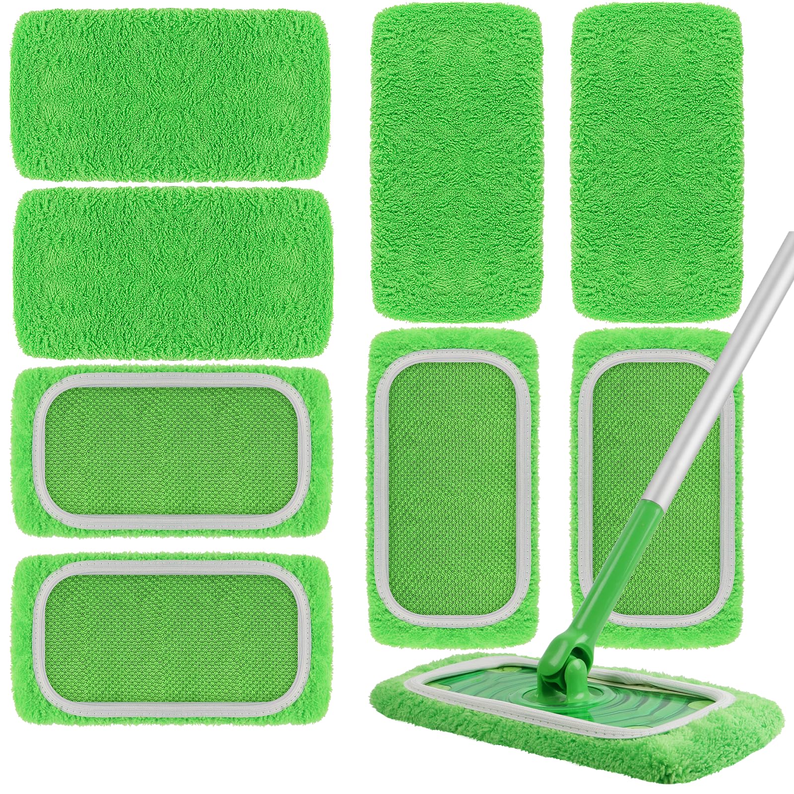 AmaVins 8 Pack Reusable Microfiber Mop Pads Compatible with Swiffer Sweeper, Dry Sweeping Cloths & Wet Mopping Cloths, Washable Pads for Surface/