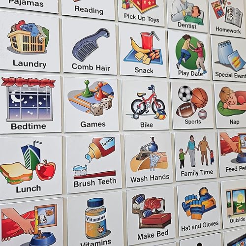 Imanes y encabezados de horario visual para niños: colección SchKIDules de 93 piezas para rutinas diarias, tareas, funcionamiento ejecutivo, apoyos