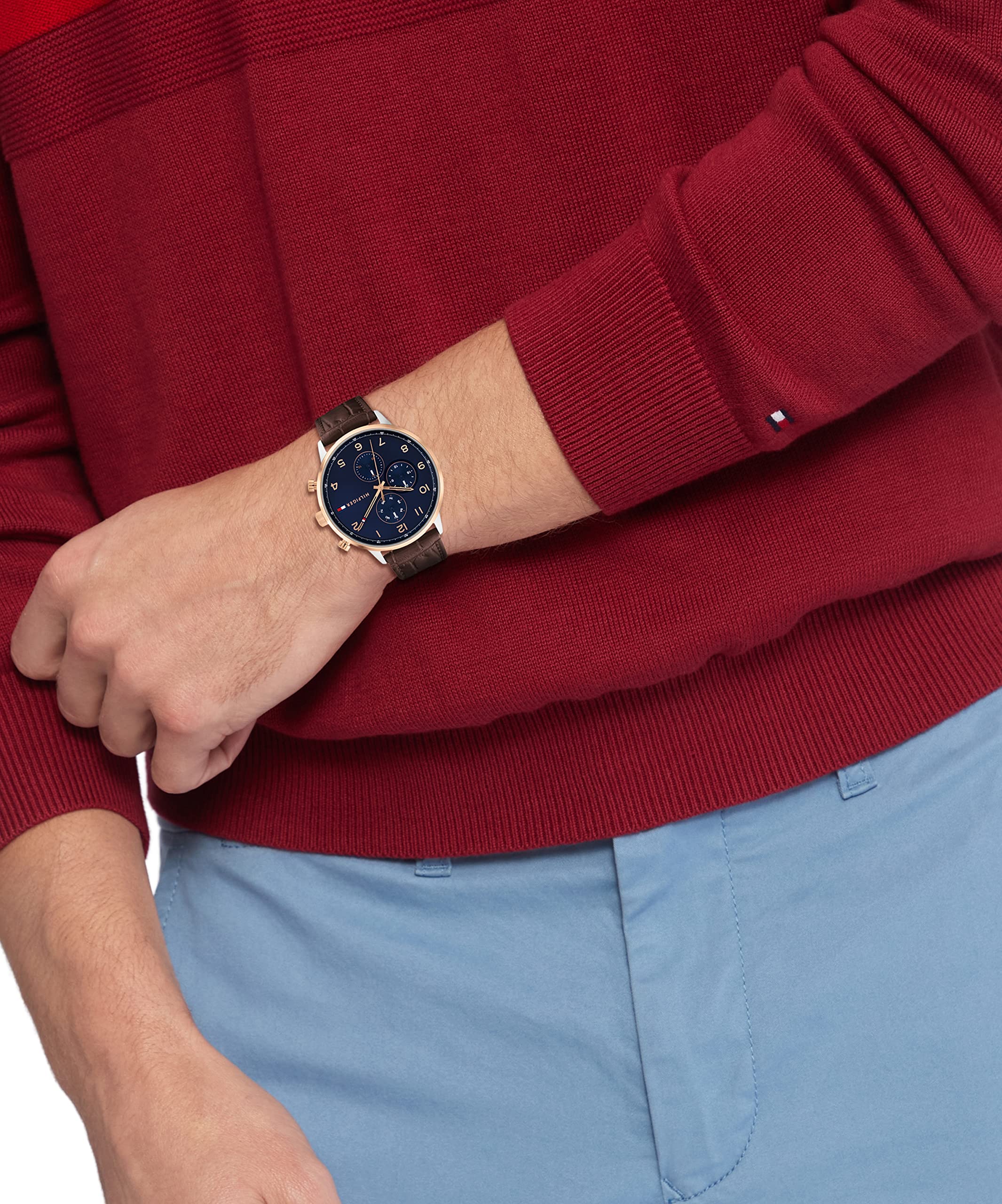 Tommy Hilfiger Reloj Analógico de Cuarzo multifunción para Hombre con Correa en Acero Inoxidable o Piel