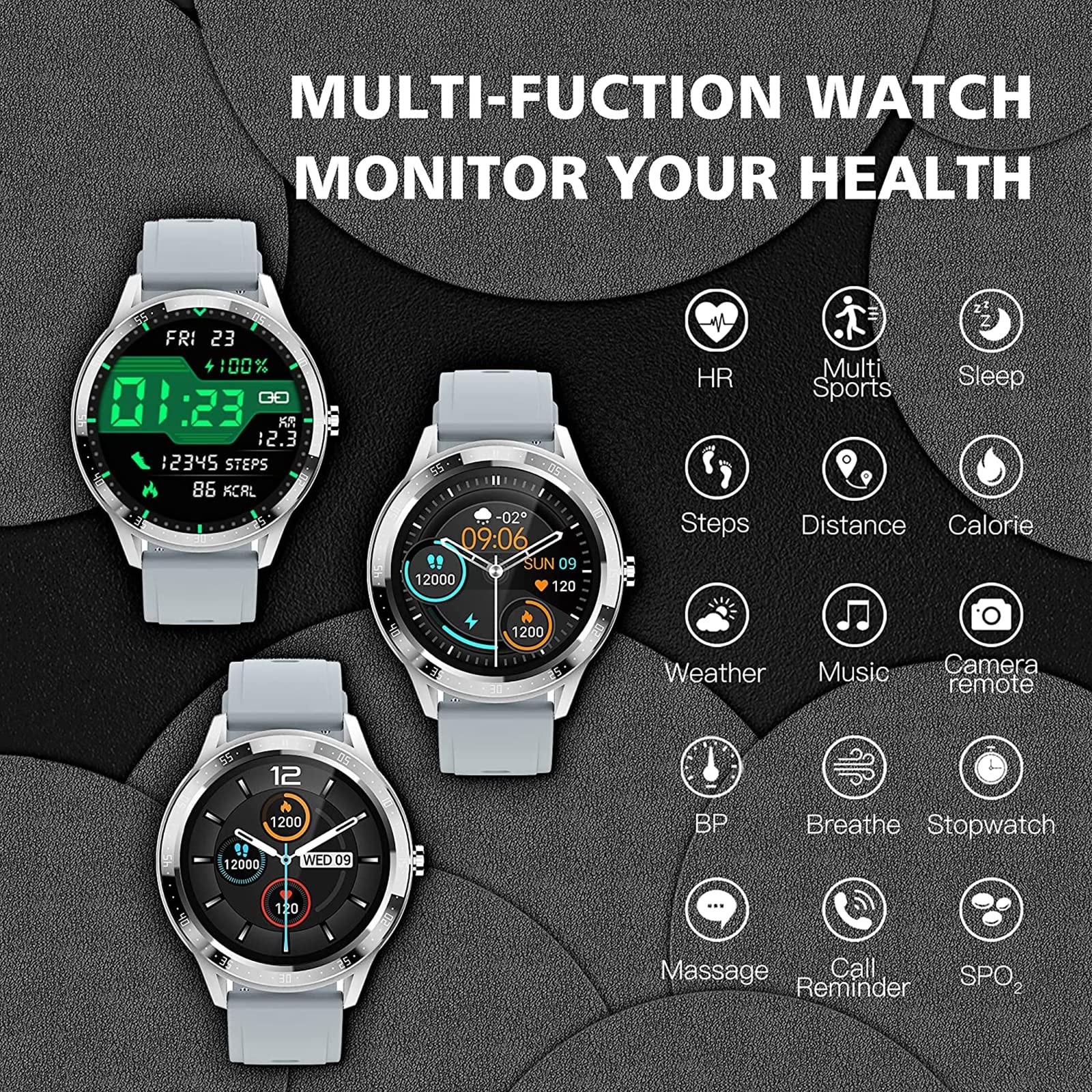 Wodoodporny smartwatch fitness IP68. Wielofunkcyjny modny, dla Androida/iOS, dla mężczyzn, kobiet, nastolatków. Tracker z pulsometrem, krokomierzem, monitorem snu, smartwatchami, biały
