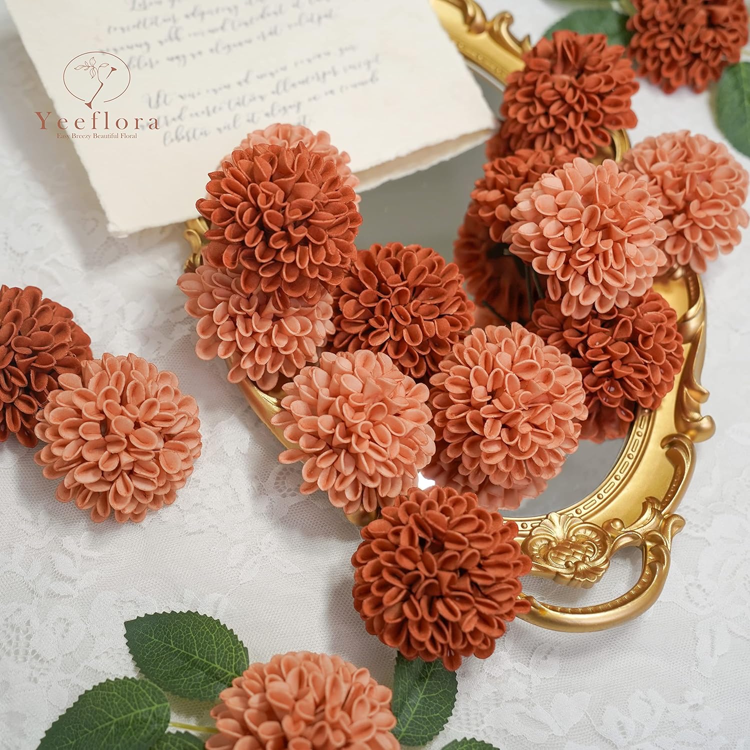 Artificial Flowers, 25pcs Rose for DIY Wedding Bouquets Centerpieces Arrangements, Terracotta Dahlia Flowers with Stem Bridal Shower Party Home Decorations - Image 2