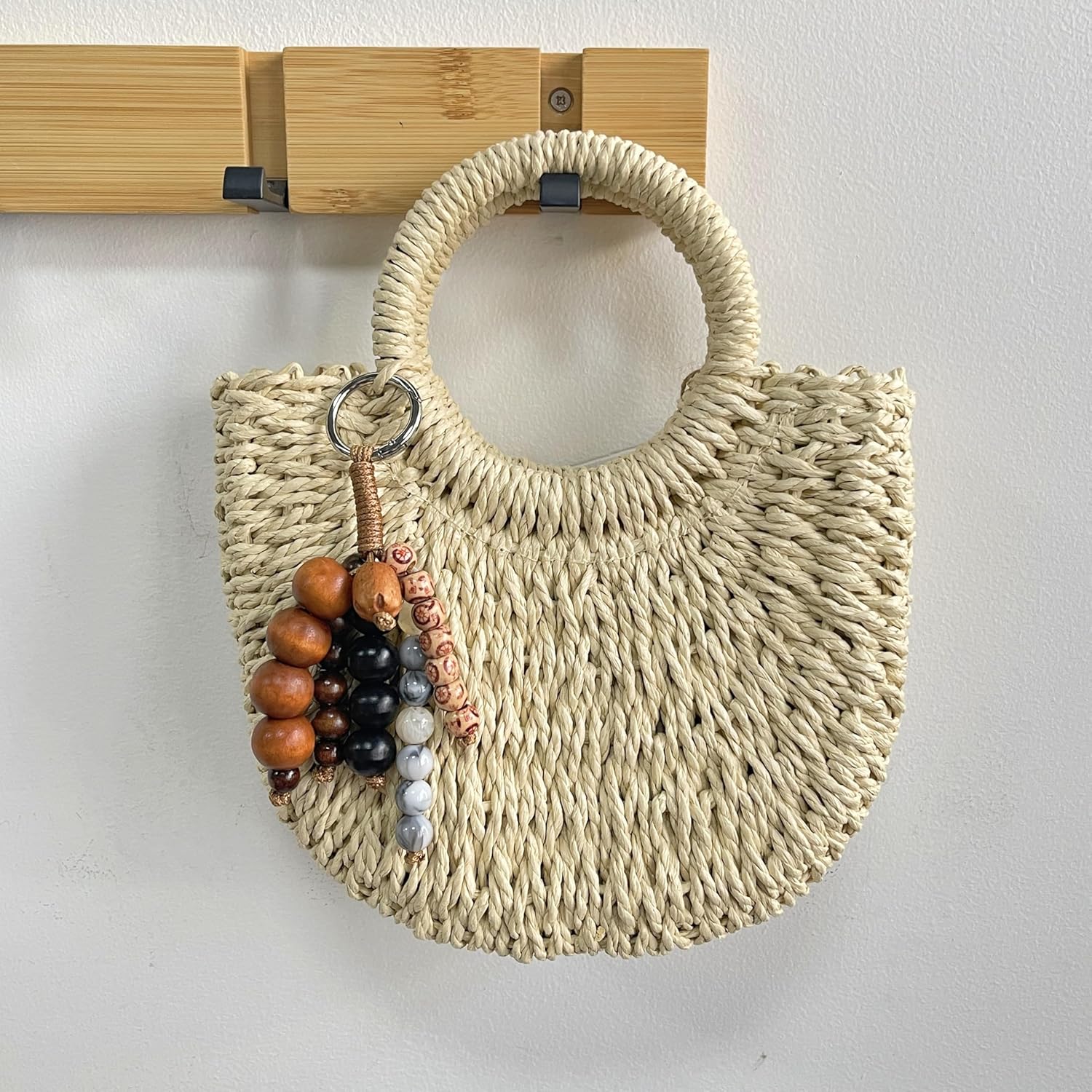 Handmade Mixed Wooden Beaded Keychain, Artisan-Crafted Boho Bag Charm, Nature-Inspired Purse Decoration Pendant - Image 5