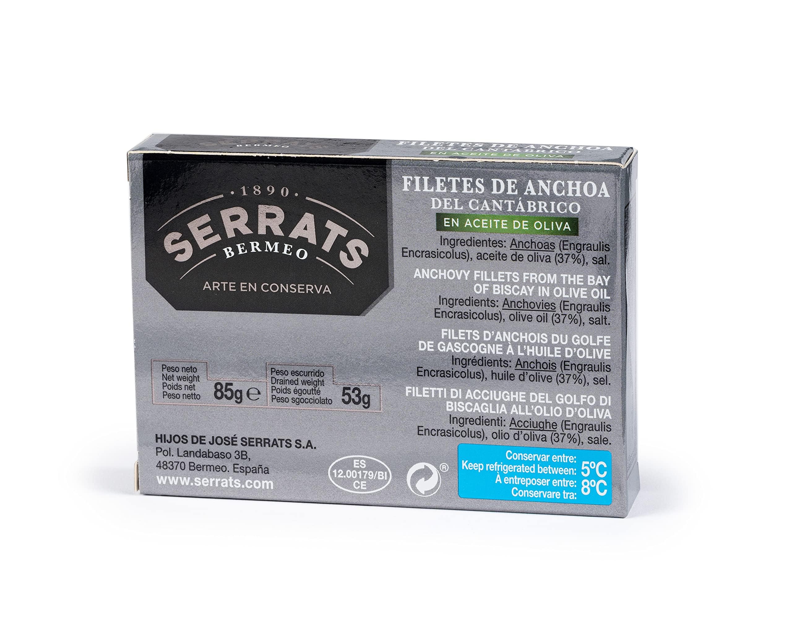 6 unités - SERRATS - Filets d'Anchois du Golfe de Gascogne à l'huile d'olive 85g