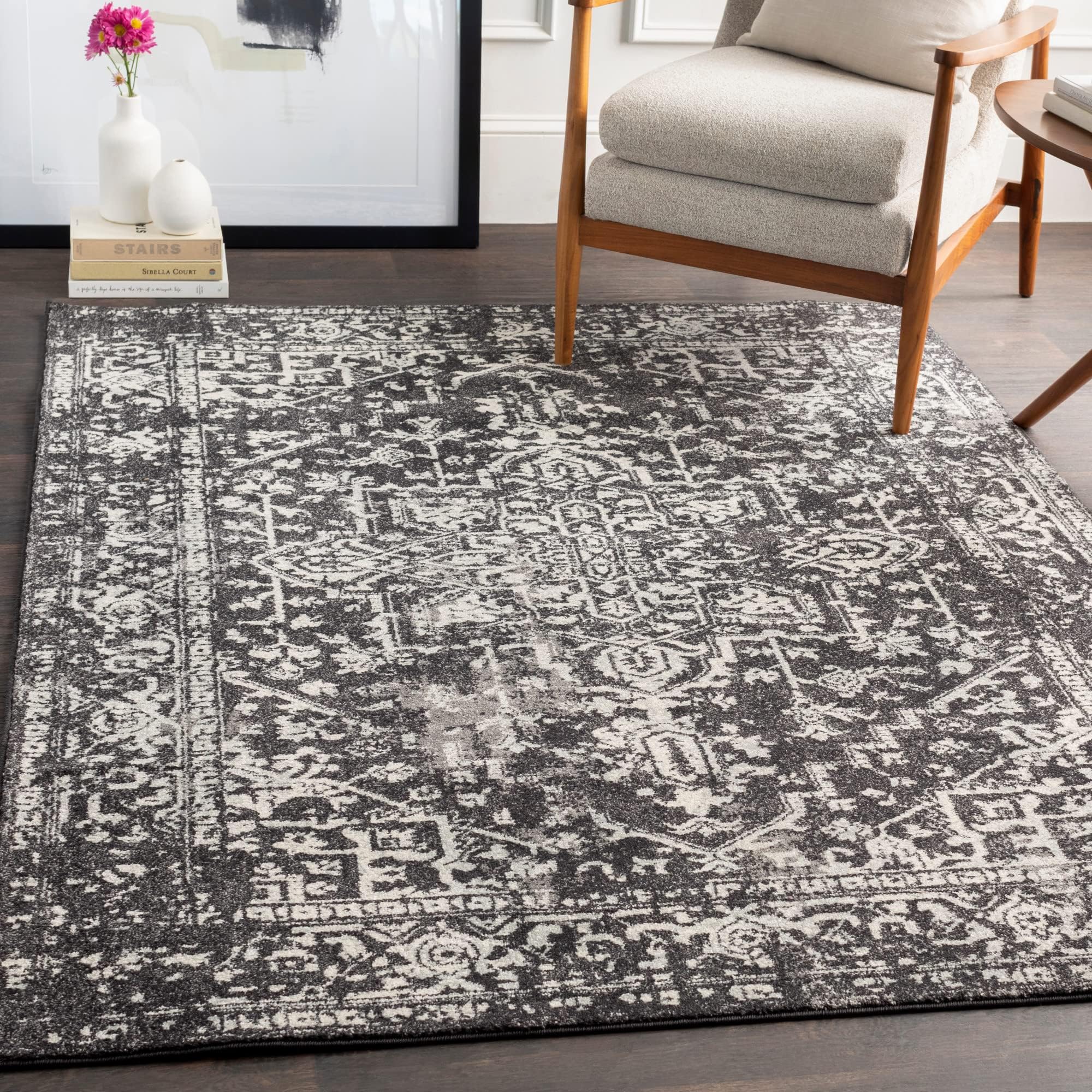 Livabliss Janine Vintage Medallion Area Rug,2' x 3',Black