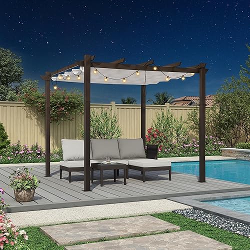 Miniatura 115 de PURPLE LEAF Pérgola de metal retráctil de 10 x 12 pies con toldo y cubierta de sombra para jardín, patio, terraza de playa, cenador, color blanco