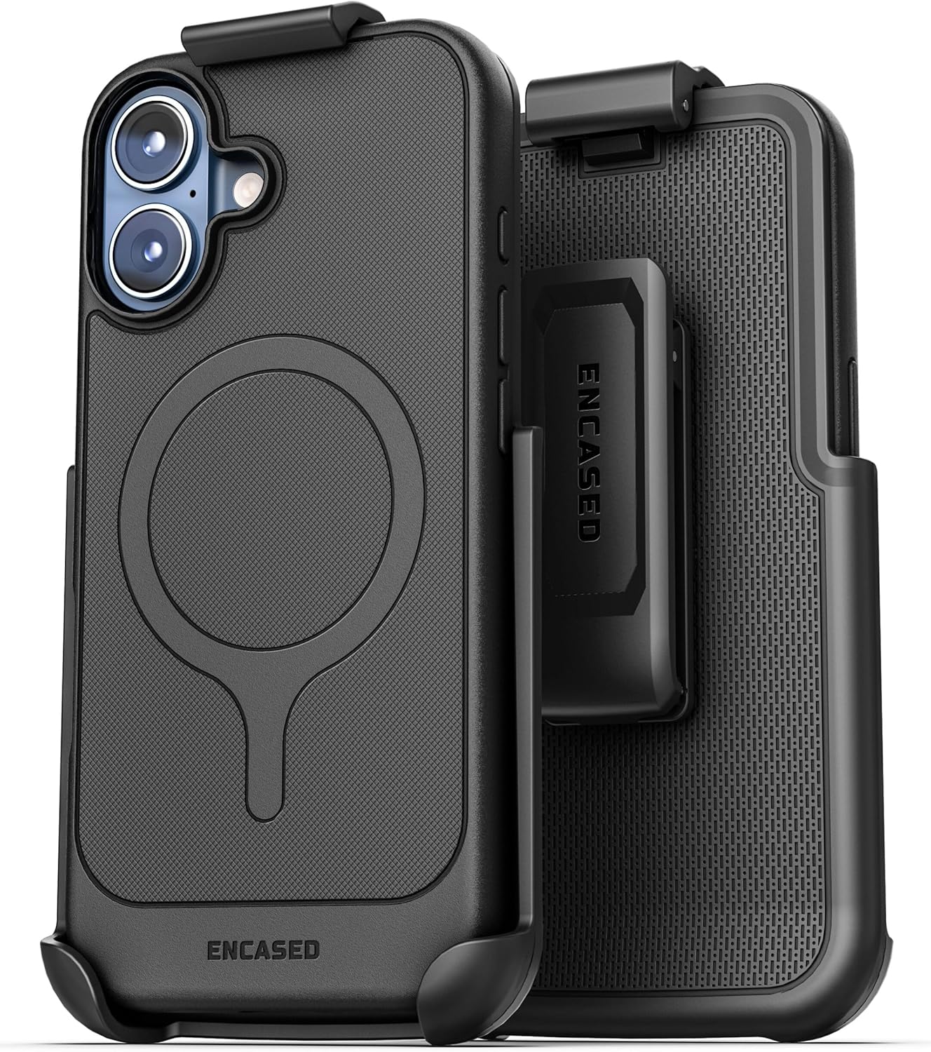 Encased Thin Armor for iPhone 17 Case with Belt Clip (Compatible with MagSafe) Slim Flexible TPU Cover with Rotating Holster (Matte Black)