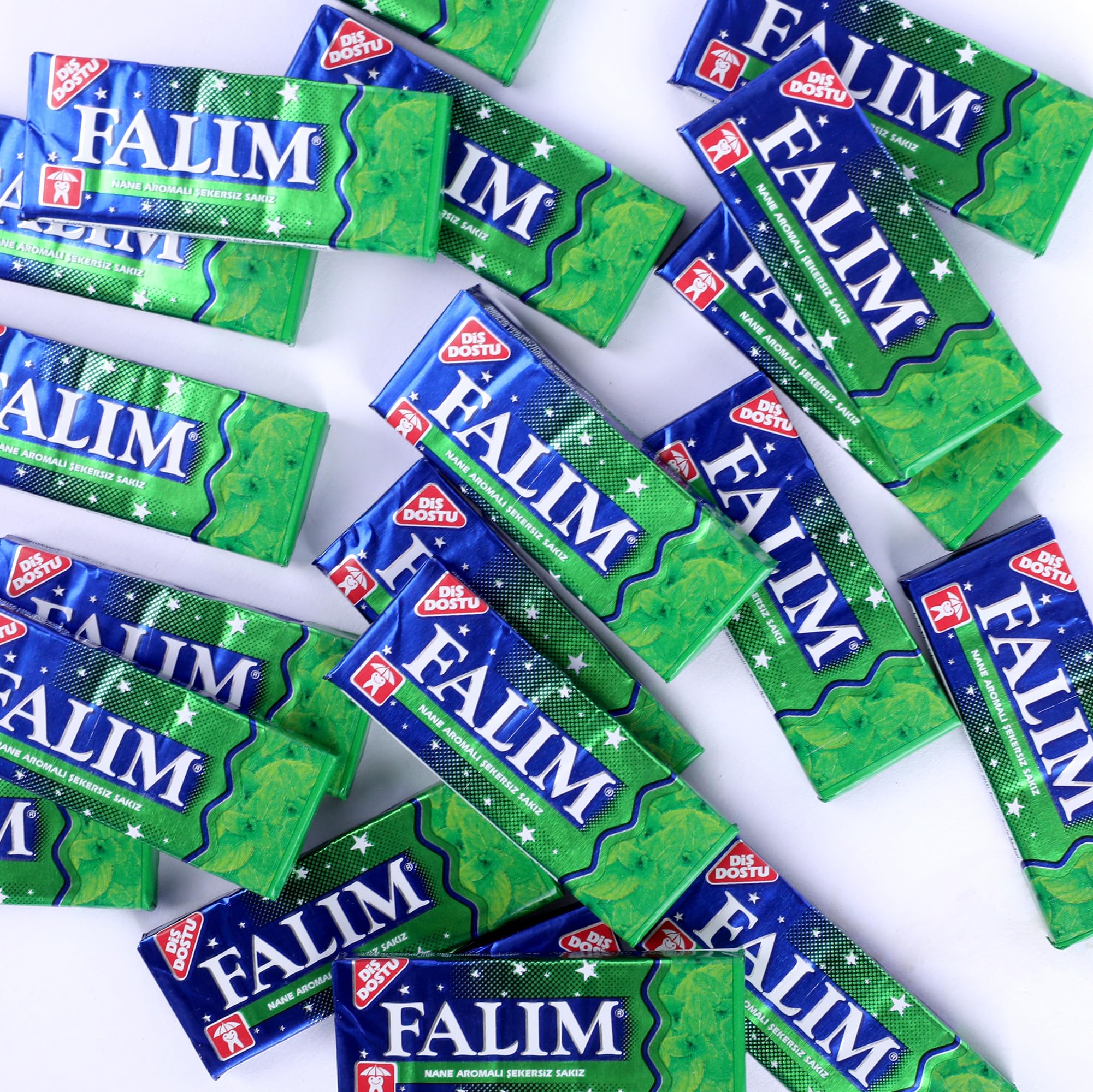 Falim Chewing-gum à la menthe Nane Sakız – 20 paquets de 5 gommes (140 g) – sans sucre, longue durée – gomme turque classique au goût mentholé – fraîcheur durable et texture ferme