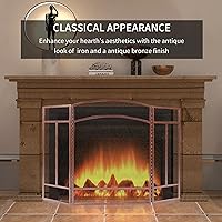 Vista 9 de Fire Beauty Pantalla para chimenea de 3 paneles de hierro forjado de 48 pulgadas de largo x 29 pulgadas de alto, cubierta de protección contra
