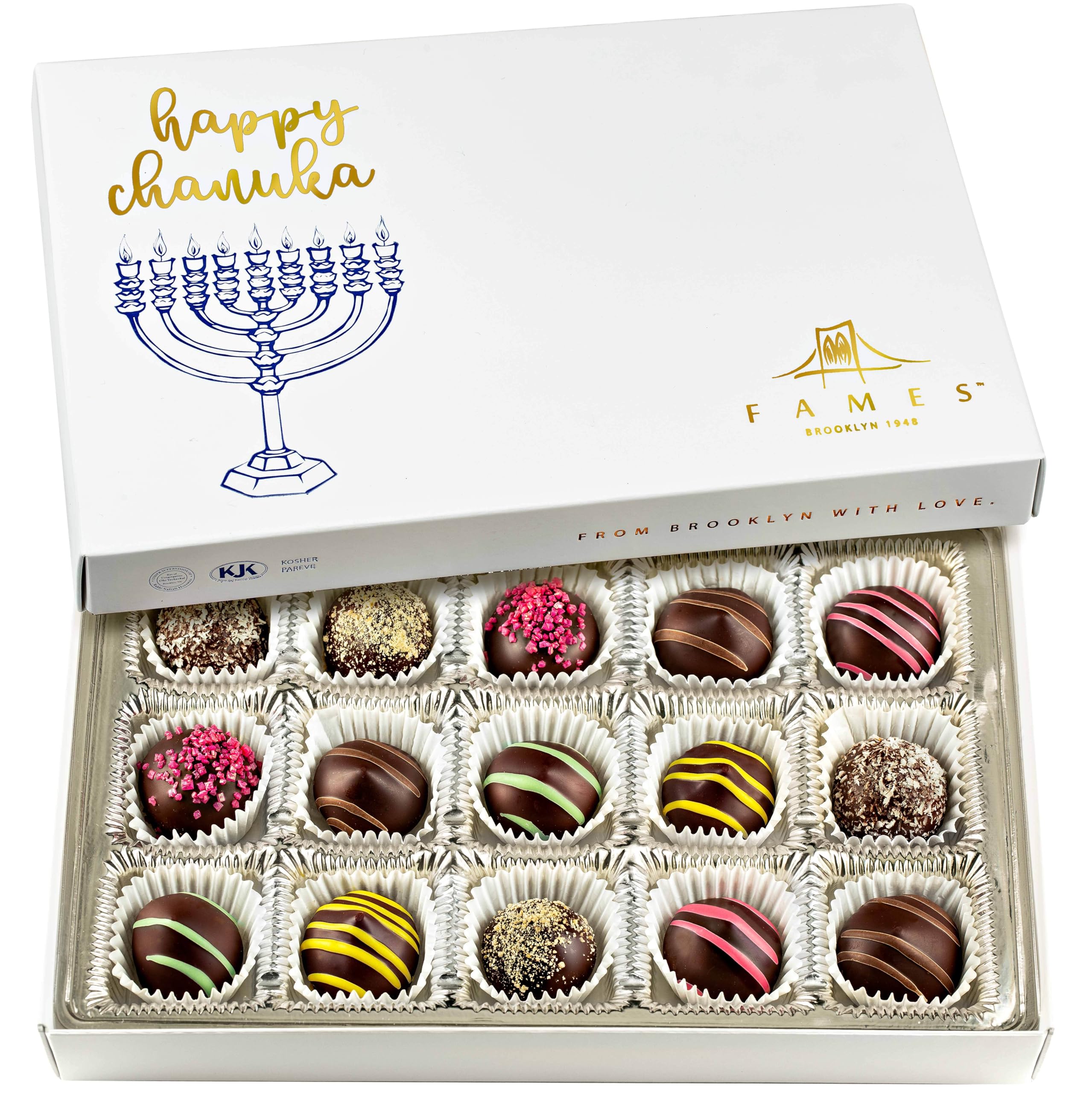 Kosher Dark Chocolate Truffles Gift Box – A Delicious Dairy Free Hanukkah Chocolate Candy for Gifting – Box of Chocolates Chanukah Gift for Women, Men, or Families