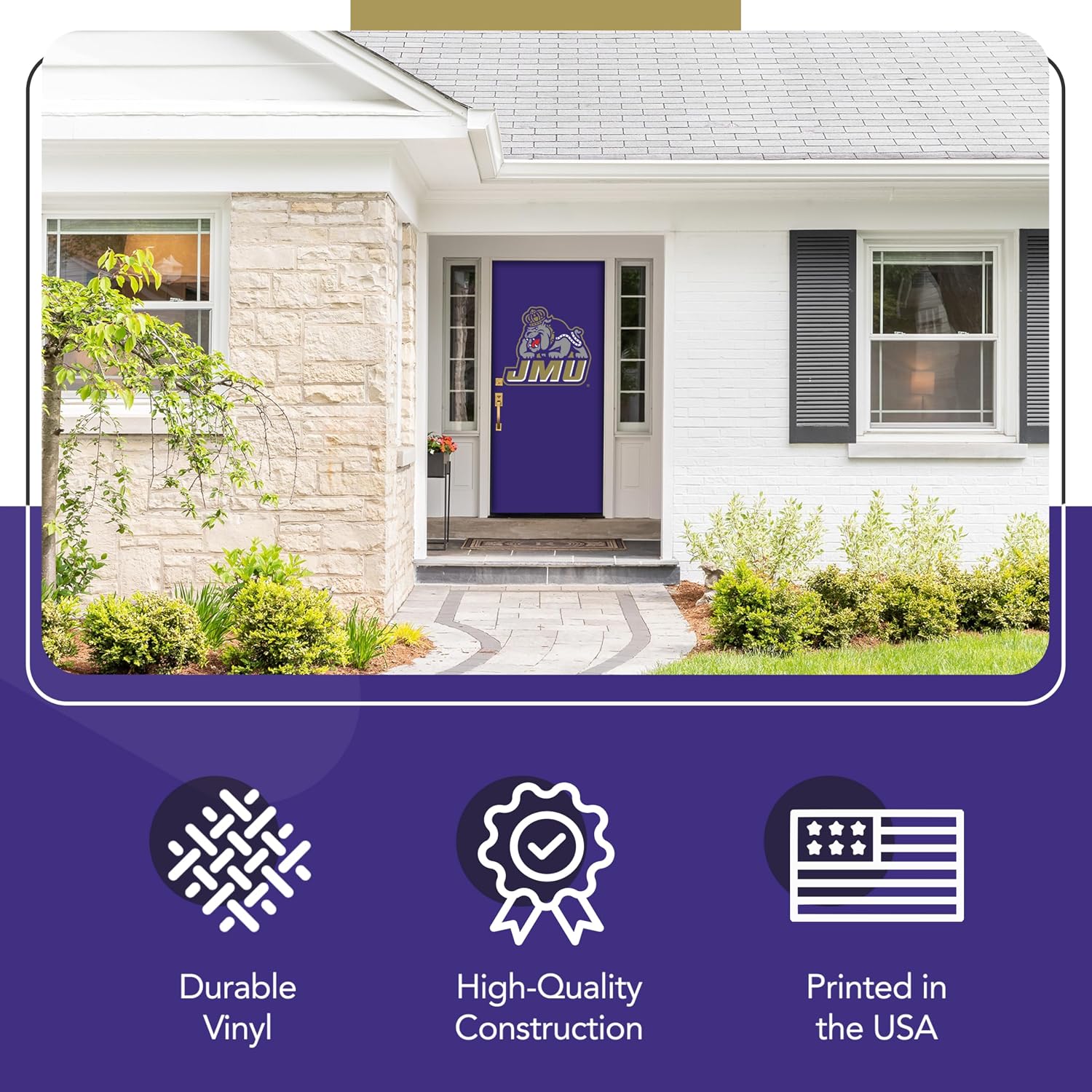 James Madison Dukes College Sports Printed Front Door Banner - NCAA Licensed - Durable Vinyl - School Banner (Purple, Gold) (36" x 80")