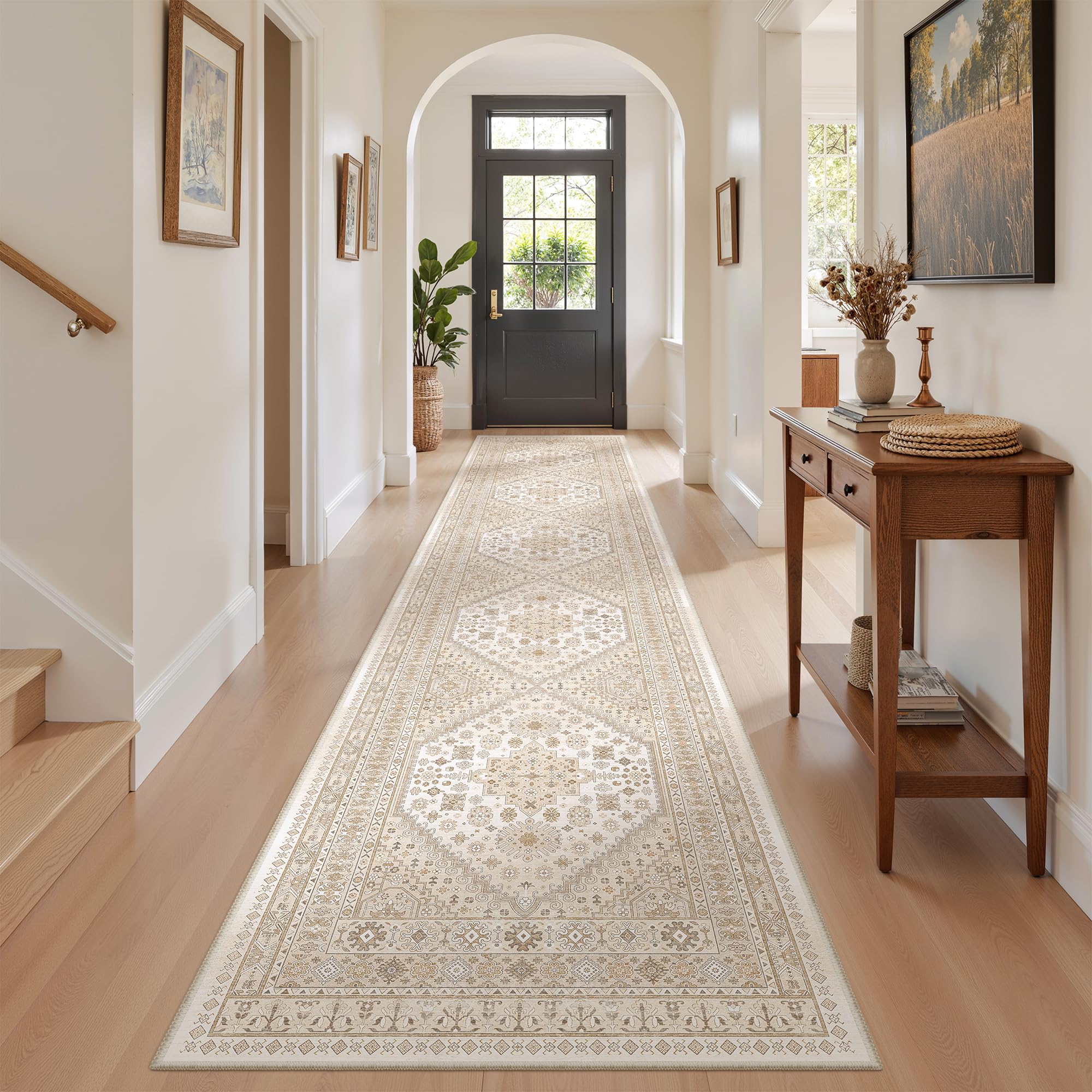 zesthome Washable Runner Rug 2.5x12 - Stain Resistant Entryway Rug,Ultra-Thin Kitchen Rugs, Anti Slip Backing Runner Rugs for Entrance Laundry Room Indoor Hallway (Cream/Beige,2.5'x12') — image 1