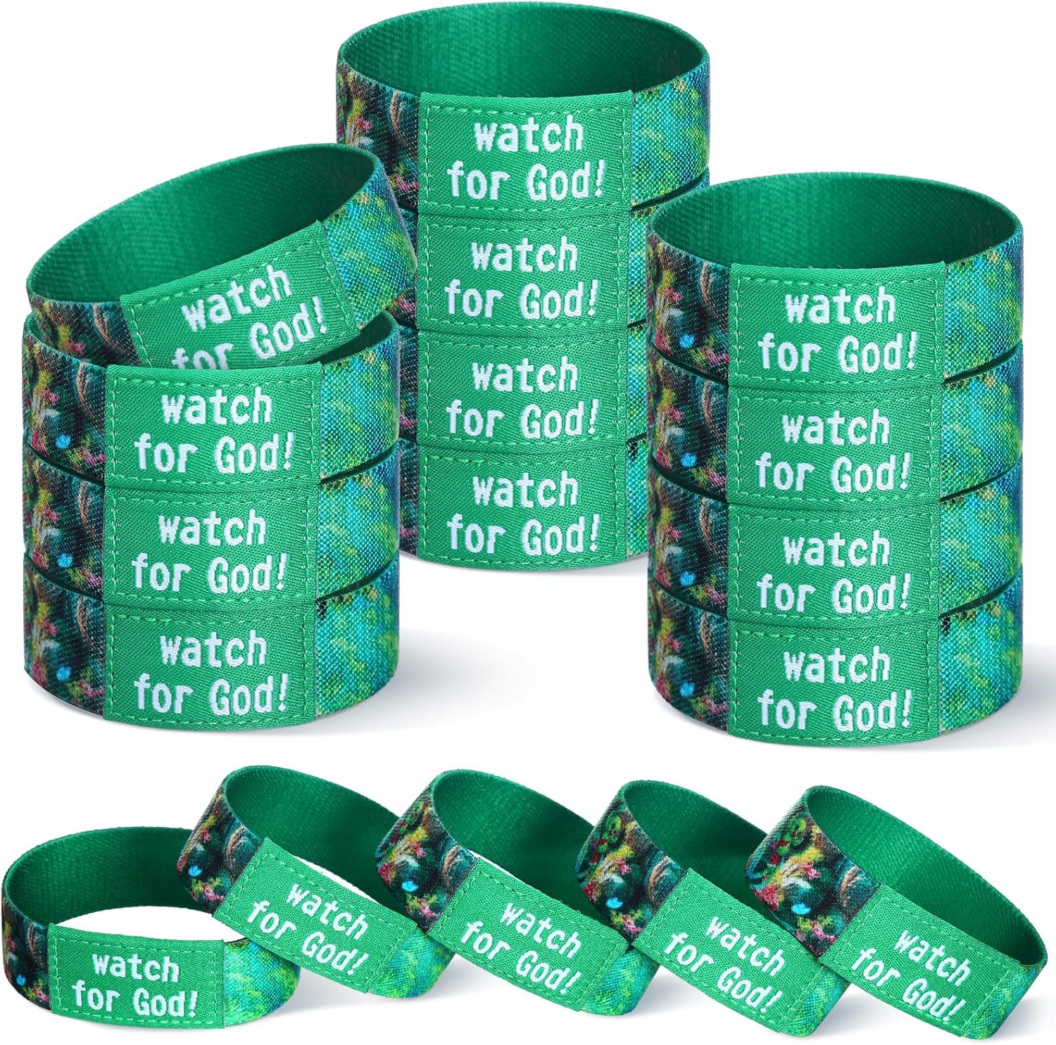 Liliaafar 50 Pcs VBS 2026 Wearable Bracelet Rainforest Falls Watch for God Elastic Christian Religious Bible Verse Inspirational Weaving Stretch Wristband for Men Women Teens Jesus Gift