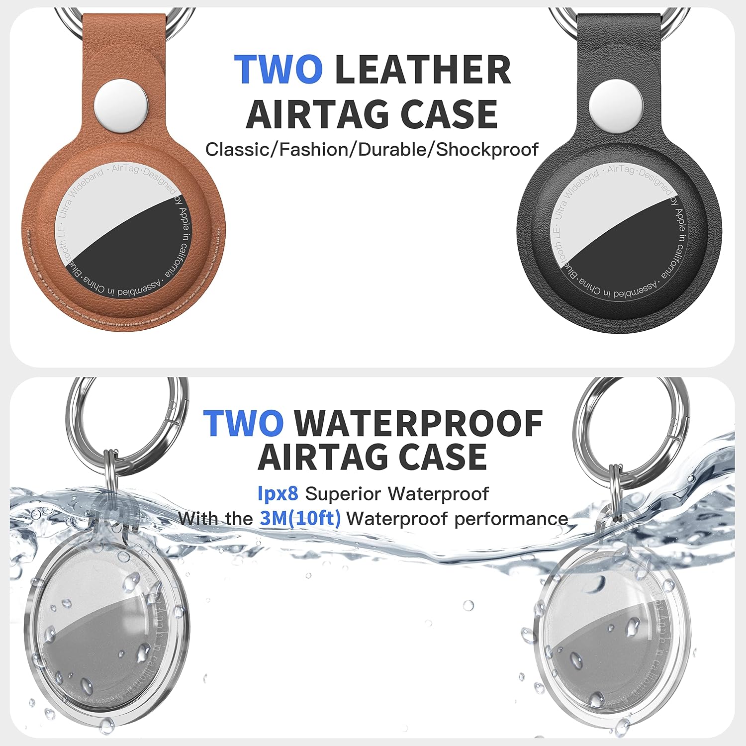 4 packs waterproof airtag keychain leather air tag holder airtag case with key ring for apple airtags ipx8 airtag cover for wallet luggage cat