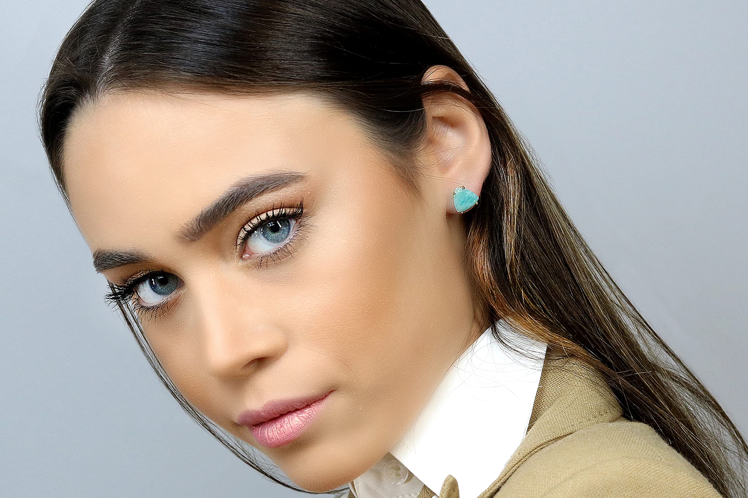 Orecchini di Amazzonite Blu - Orecchini Casuale per le Donne Tutti i Giorni - Gemma Naturale Orecchini Post, Orecchini di Cristallo, Orecchini Gioielli Moda - Materiale Personalizzabile
