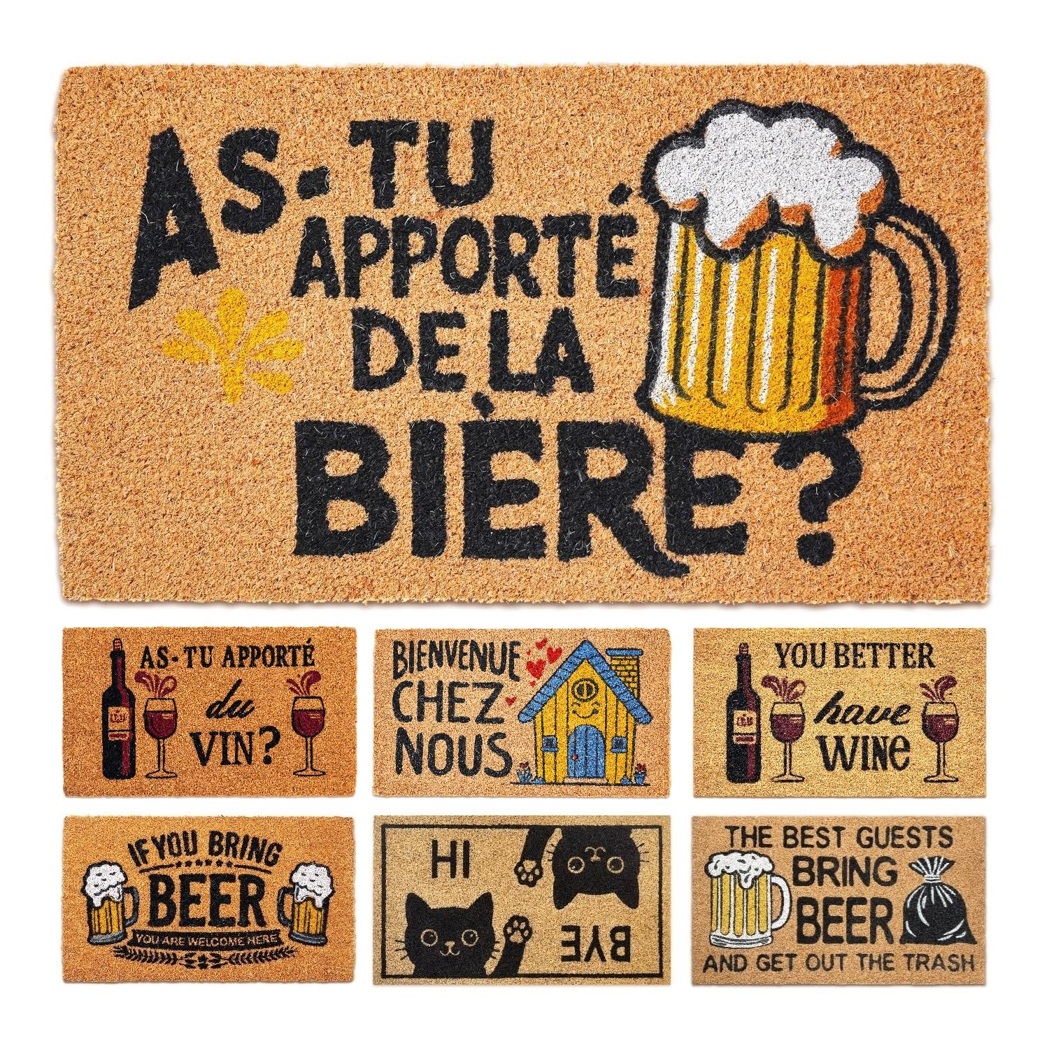 Felpudo coco natural de 1,5 cm de grosor con diseño Biere de alta resistencia