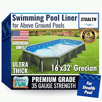 Freetime Fun Permalast Pool Liner | 16 Foot by 32 Foot Grecian | 52 inch Wall Height | 20 MIL Virgin American Liner | for Stealth Beaded Style Above Ground Swimming Pools