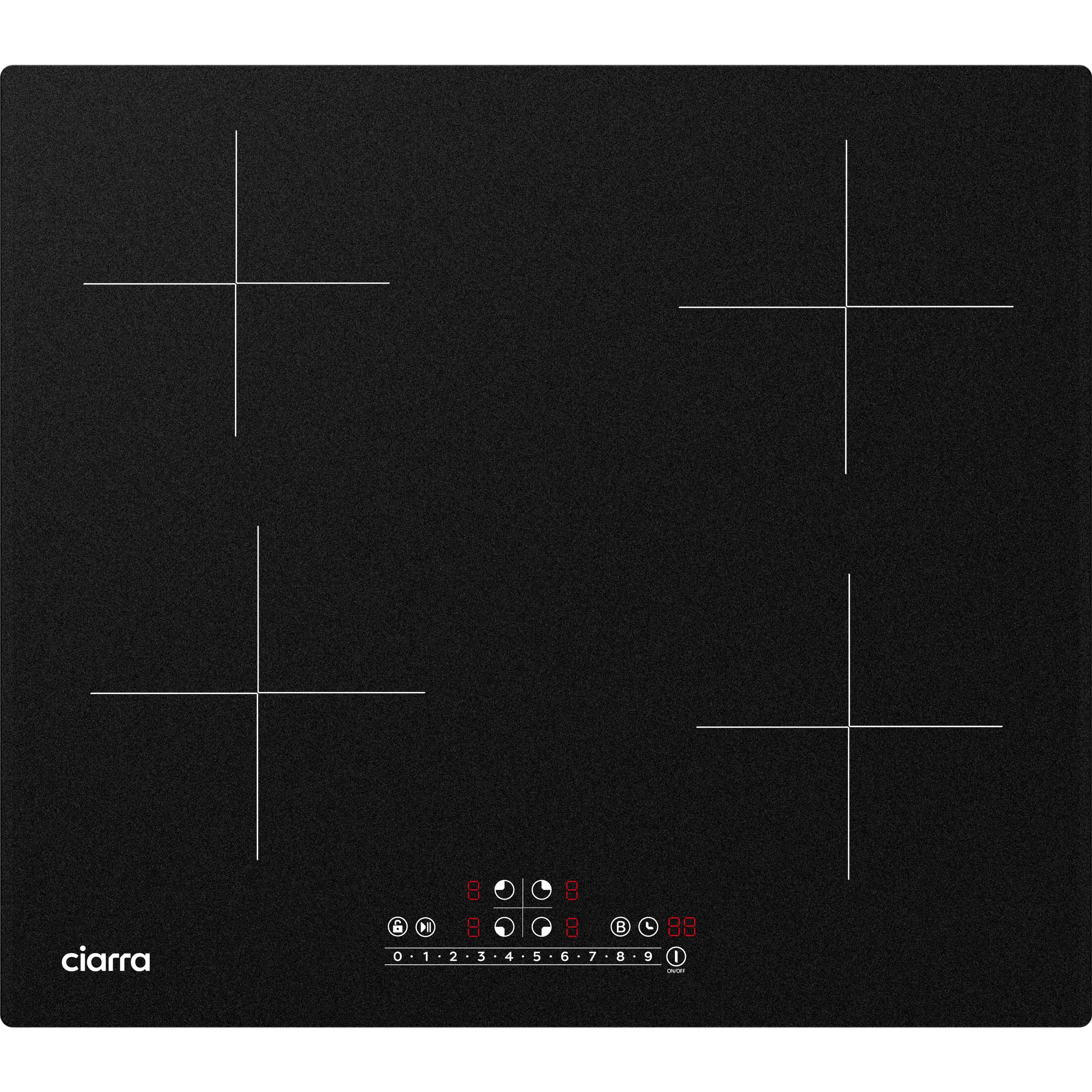 CIARRA CBBIH4B 4 Zonen Einbau Induktionskochfeld 60cm 7200W mit PowerBoost | Pause und reStart 9 Leistungsstufen Timer TouchSelect Slider Kindersicherung Abschaltautomatik Restwärmeanzeige