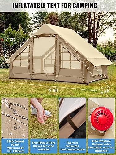 Miniatura 7 de Tiendas inflables para acampar  Tienda de campaña de glamping fácil de inflar con bomba de mano, tienda de campaña inflable de PVC impermeable para
