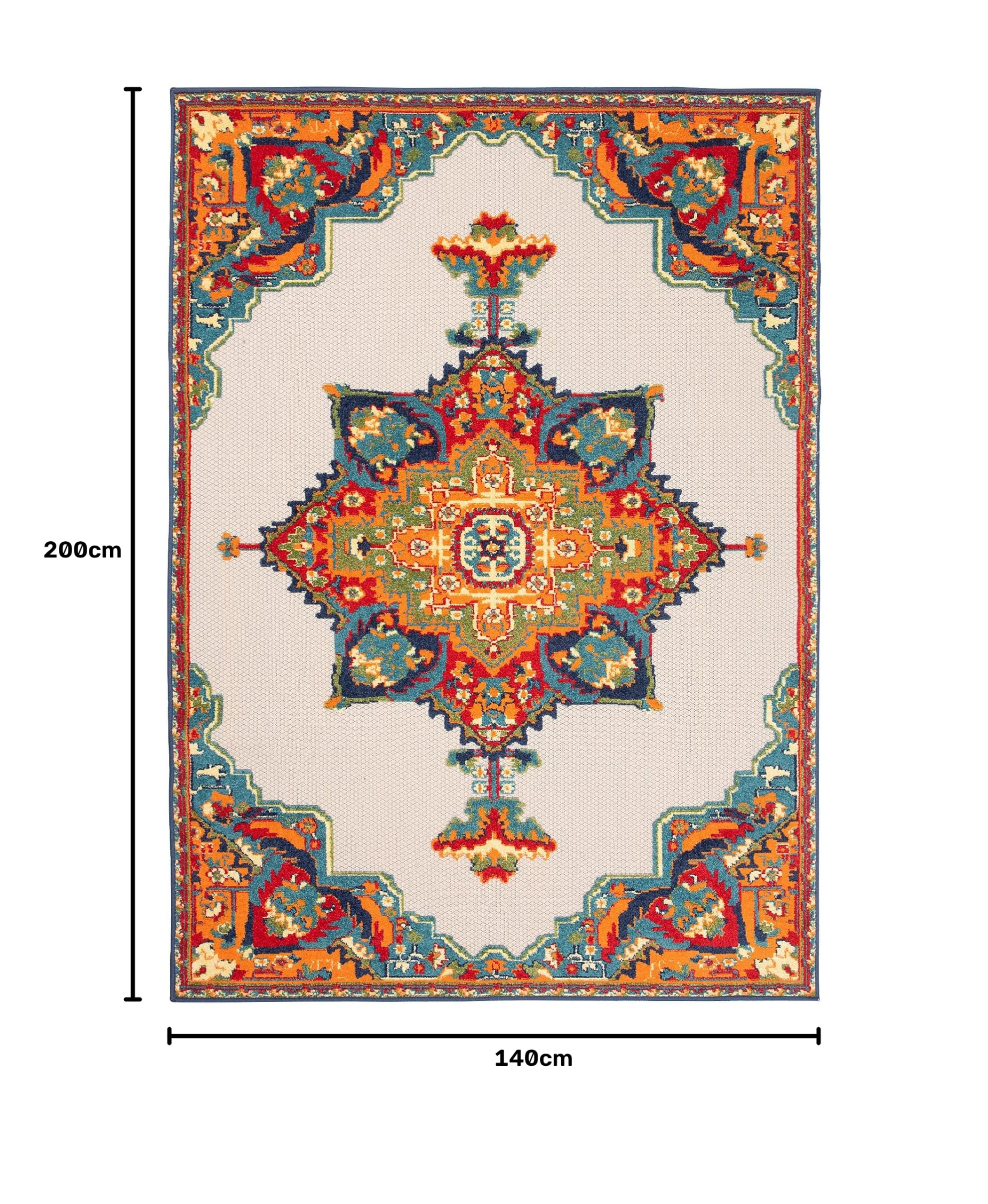 TAPISO Patio dywan tarasowy, mata do kuchni, salonu, na zewnątrz, nowoczesne wzornictwo, 3D, wielokolorowy, kremowy, ornamentowy, odporny na uszkodzenia 140 x 200 cm