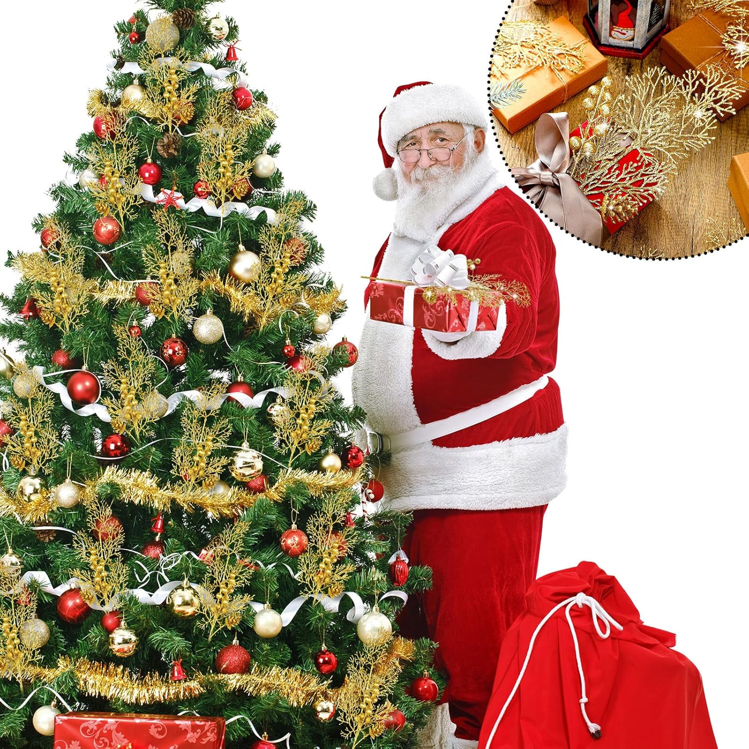 Tigeen 12 Pcs Christmas Tree Picks Bulk Artificial Christmas Tree Filler Glitter Berries Stems Branches Floral Decorations 15.75'' Xmas Sprays Twigs Berry Picks for Vase (Gold)