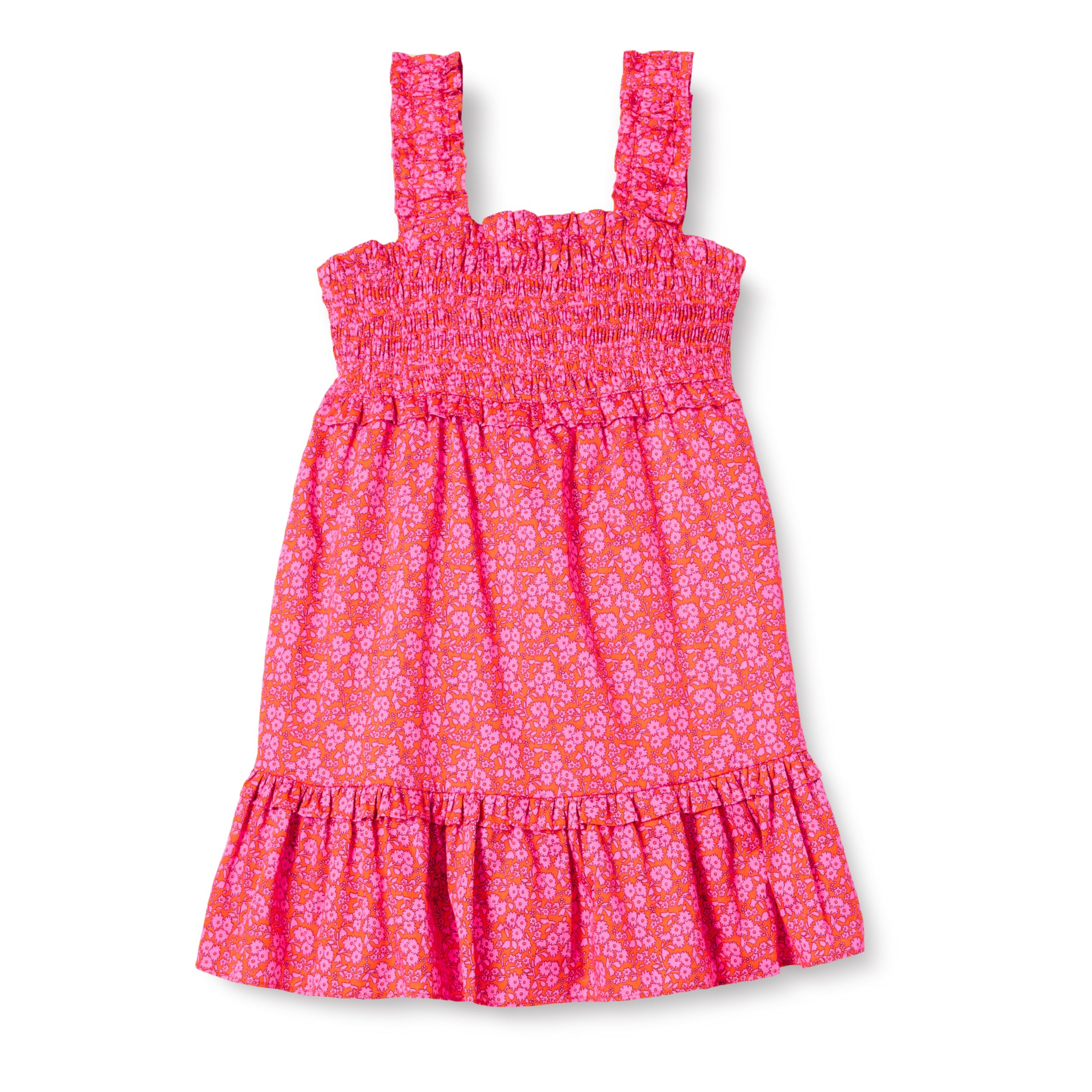 Amazon Essentials Girls' 100% Cotton Smocked Tank Dress, Hot Pink Posey Floral, Small