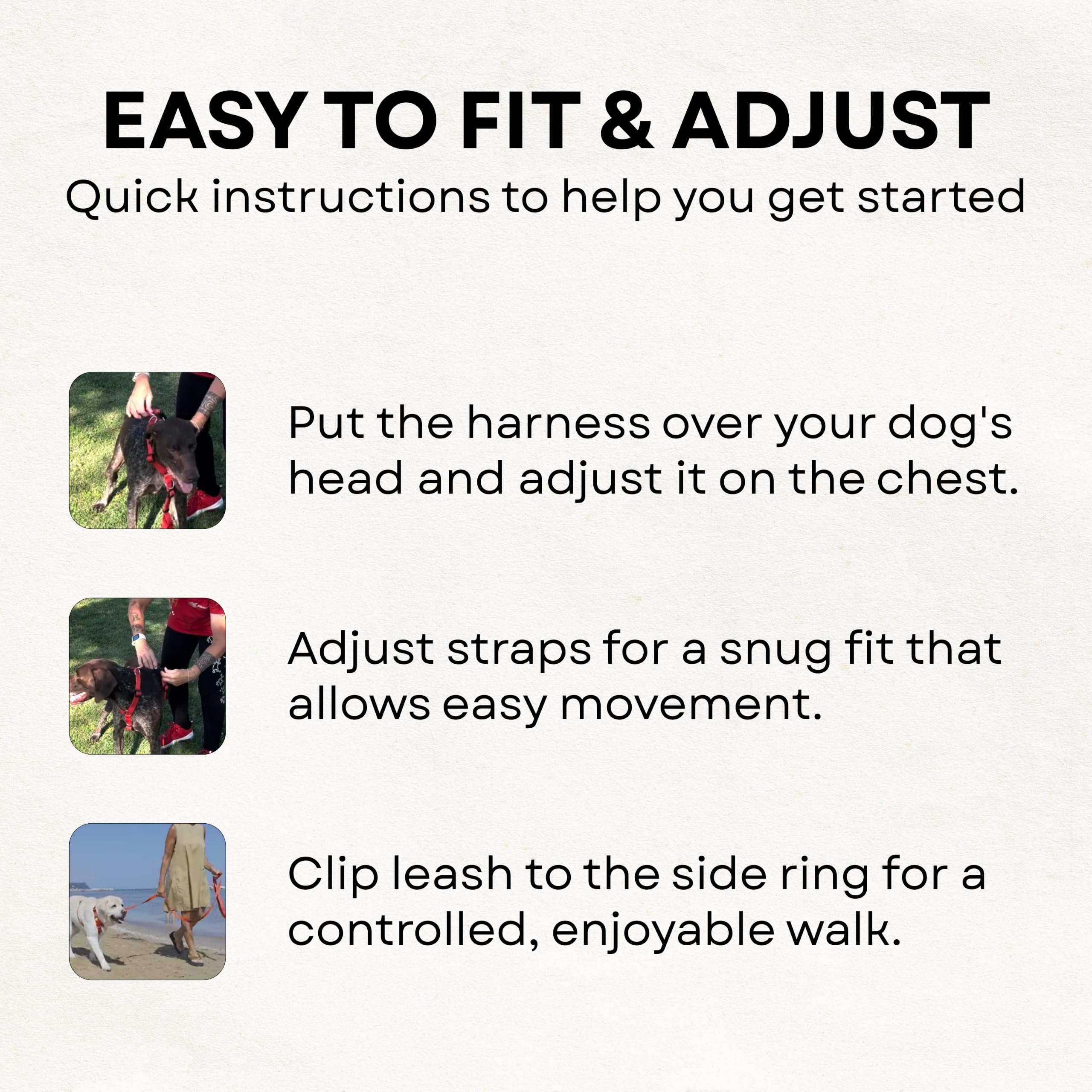 Wonderwalk - Arnés antitirones para perros, arnés ajustable, arnés para perros con anillo lateral, control fácil, apto para perros de talla pequeña, mediana y grande (negro, L)