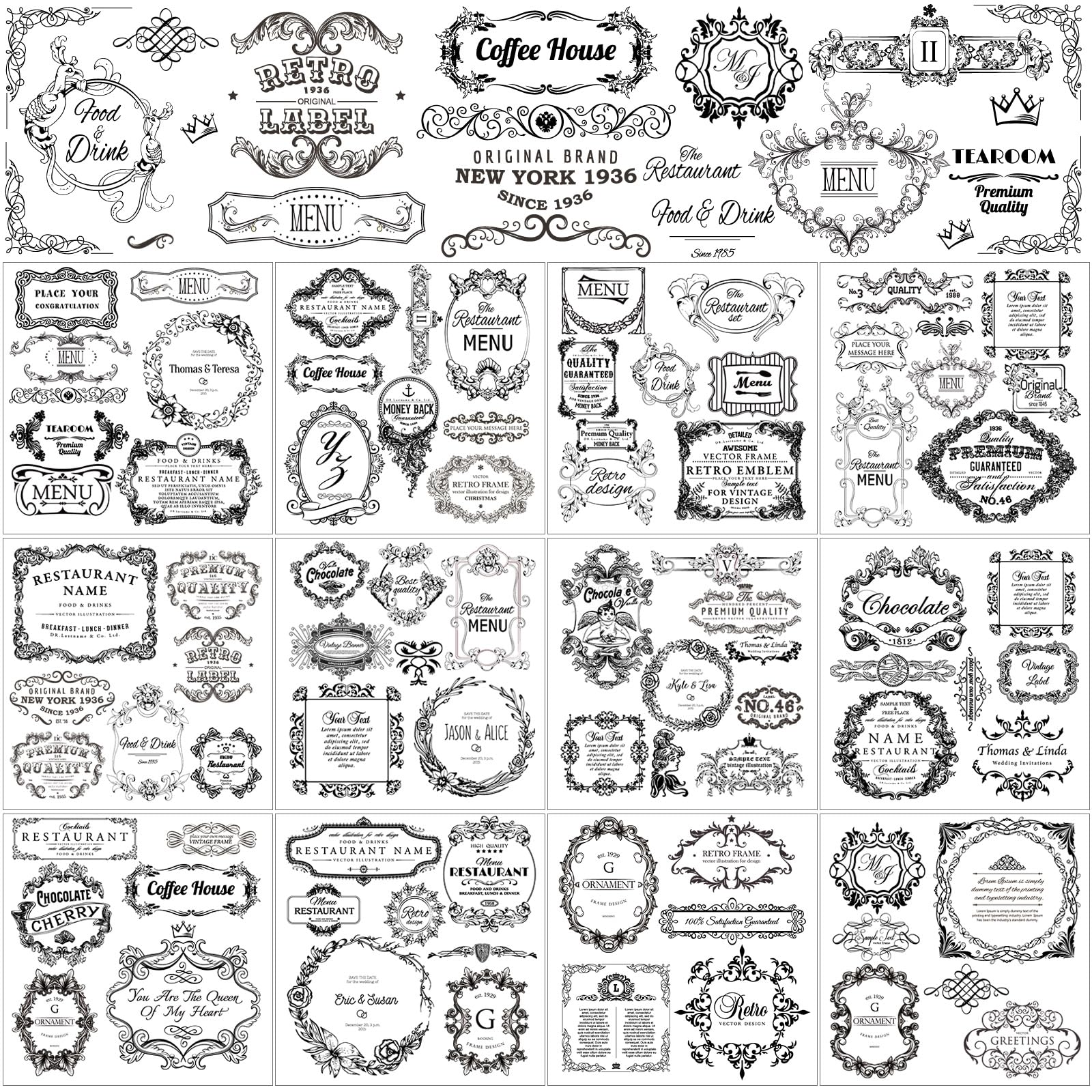 BBTO Classic Style UV Transfer Paper Stickers for Crafts and Furniture, 12 Sheets, 5.5 x 5.7 Inch, Vintage Theme, Waterproof