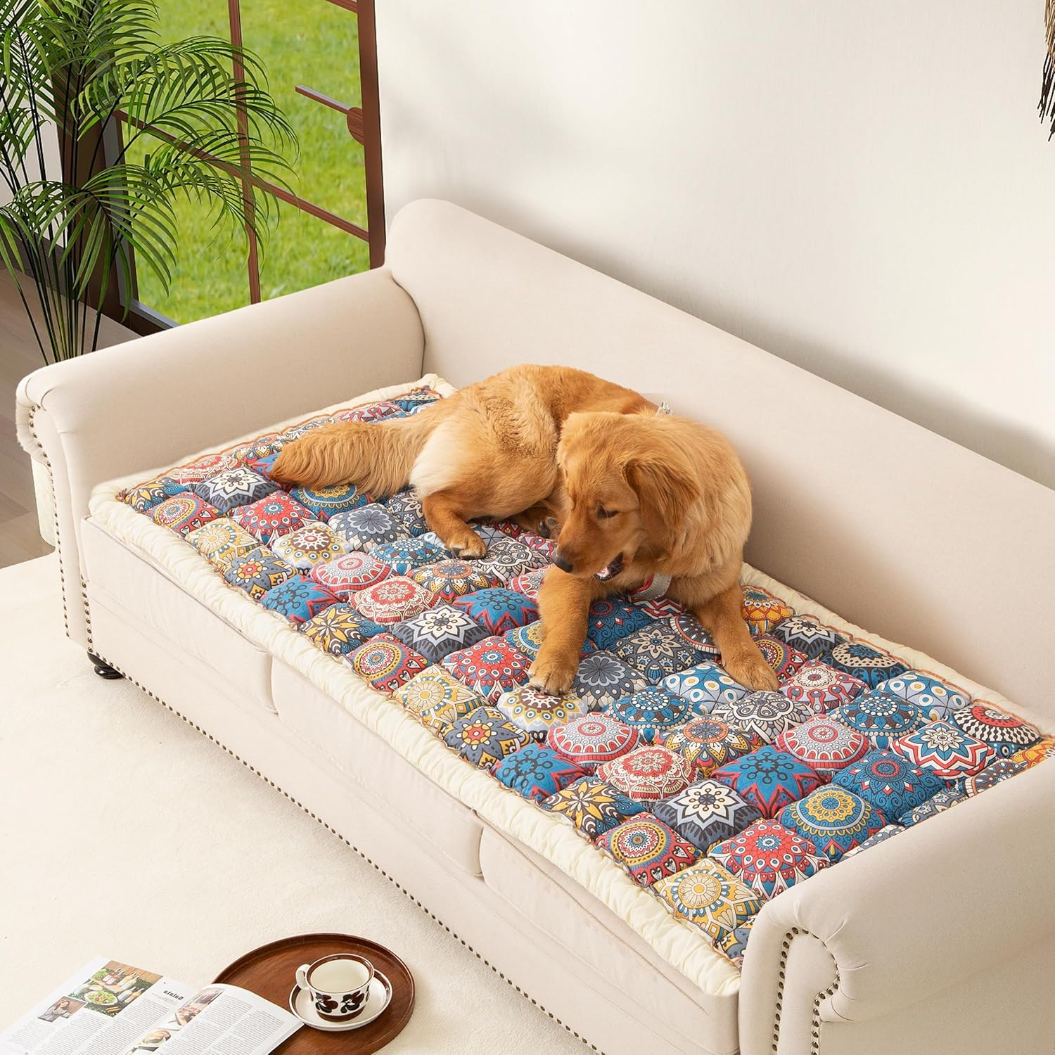 Couch Cover for Sofa, Sectional Couch Cover for Dogs, Sofa Cover Washable, Cushion Cover Blanket Pad Bed Mat for Pets, Boho Furniture Protector, Blue, 27.6x70.9in