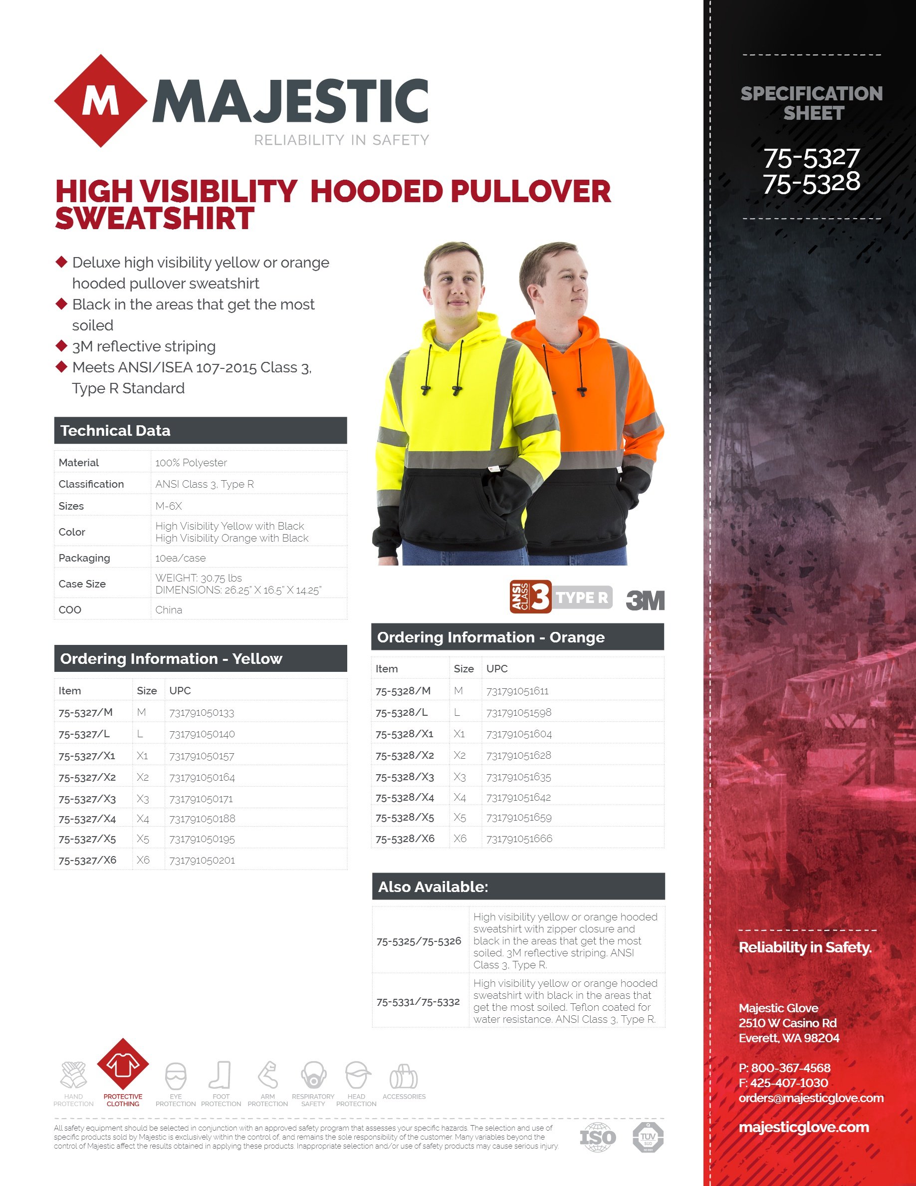 Sweatshirt with hood, high visibility yellow and black, ANSI Class 3, XL