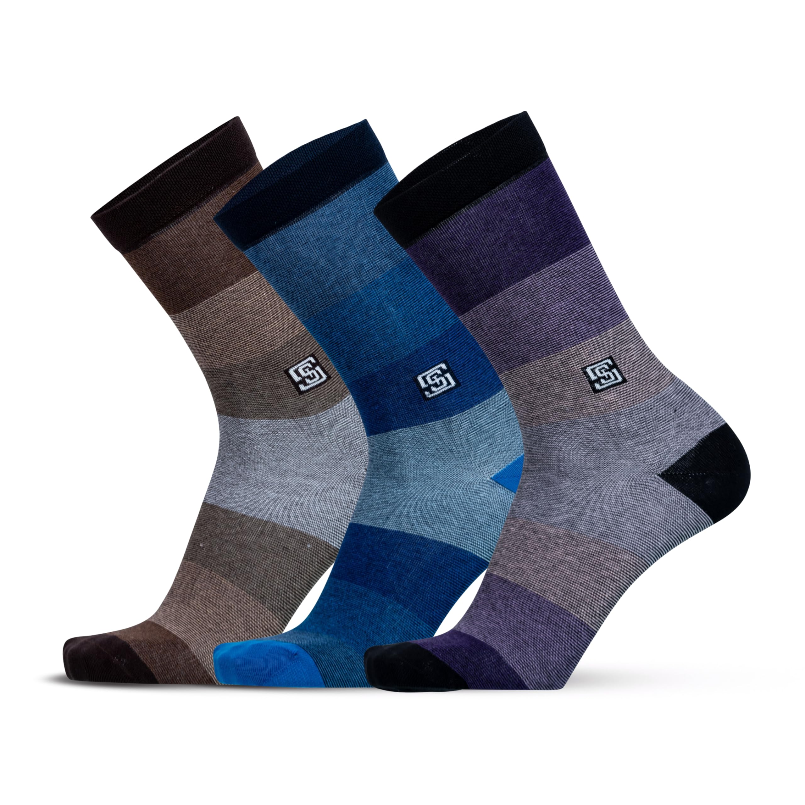 The Sock StreetMen's Dress Socks, Novelty Business Socks Gift for Men, 3 Pairs Striped Cotton Crew Funky, Crazy Long Pattern, Size 9-12OEKO-TEX STANDARD 100