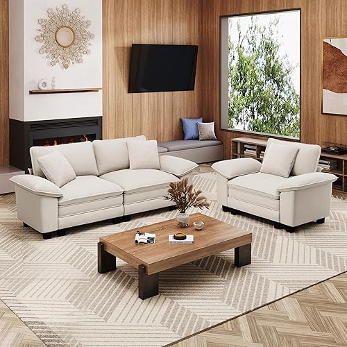 Miniatura 43 de Juego de sofá modular Cloud en forma de U, asiento profundo de 3 piezas, sofá modular de 6 plazas y brazos extraíbles, felpilla de felpa para sala