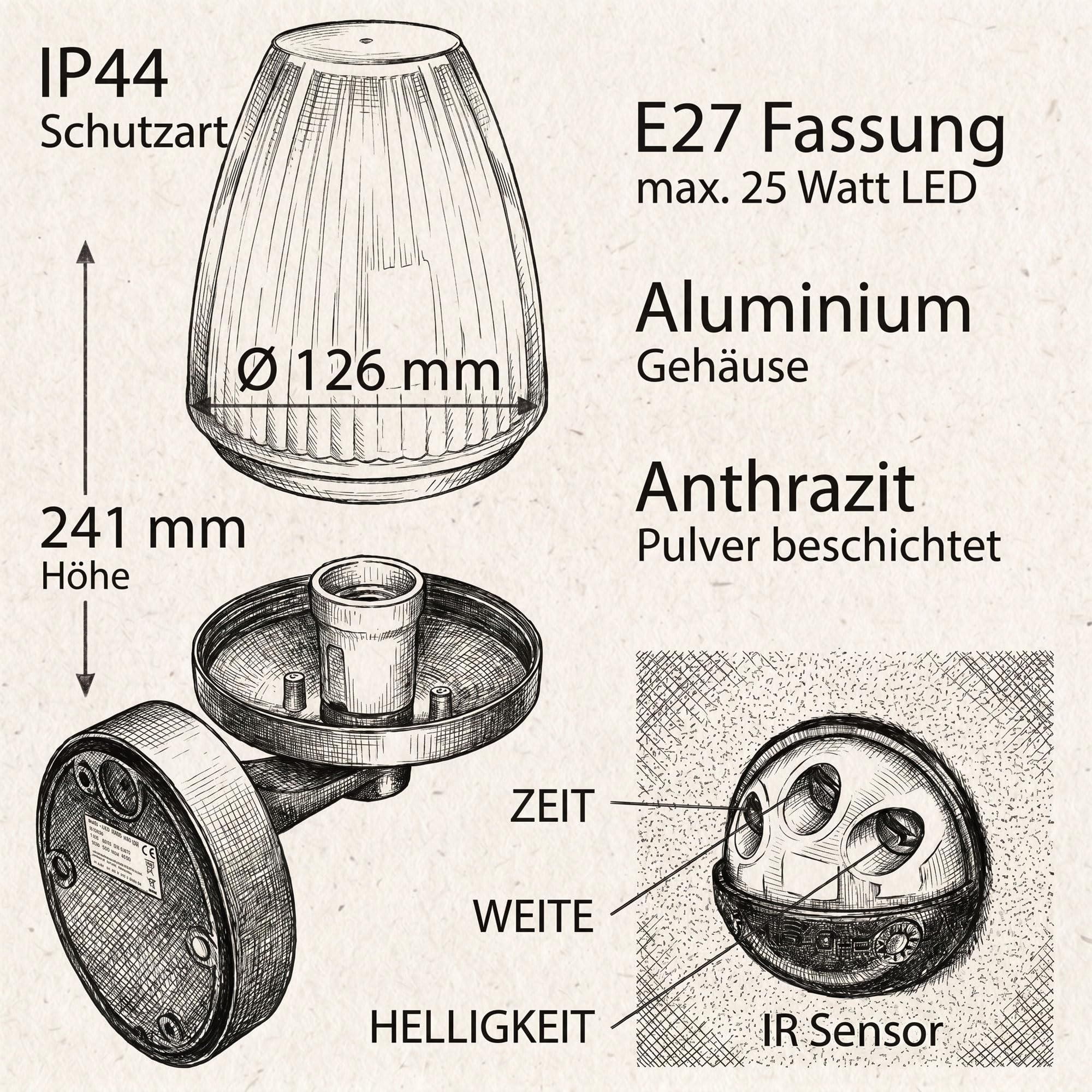 Maxkomfort Außenwandleuchte Anthrazit IP44 mit Bewegungsmelder für E27 LED (Max 25W) – Automatische Wandlampe aus Aluminium für mehr Sicherheit an Garten, Haustür & Fassade