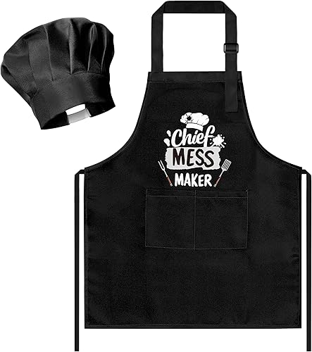 Miniatura 110 de R HORSE Juego de 2 delantales para niños y sombrero de chef, delantal de cocina azul ajustable para niños, kit de pintura y entrenamiento