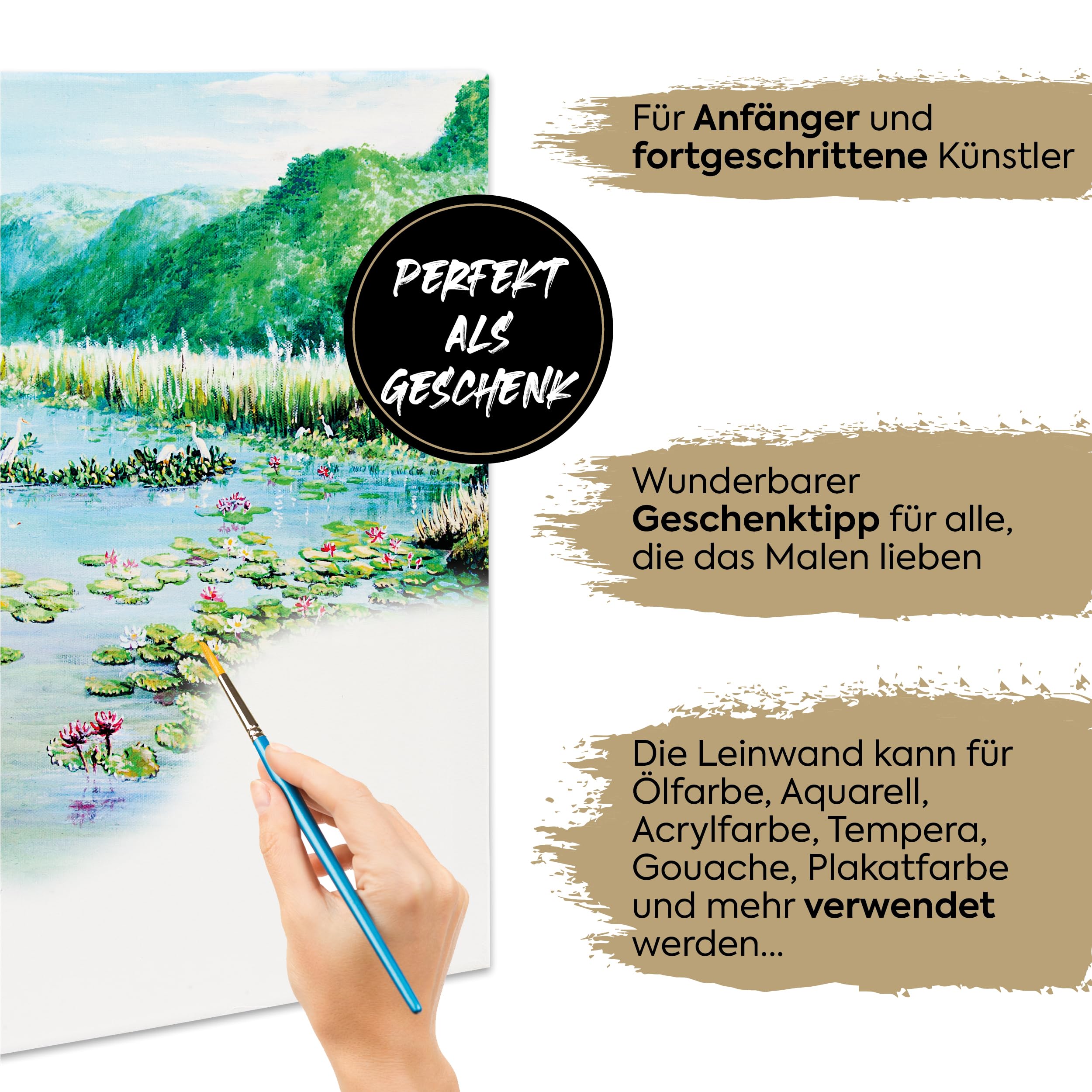 Van Nassau Fine Art Leinwand zum Bemalen | Leinwände-Set | 50 x 70 cm | 12 Stück | Keilrahmen klein/groß | Malkarton | Acryl-, Öl- und Aquarellmalerei – 100% säurefreie Baumwolle