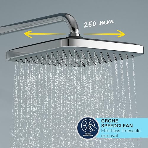 GROHE Vitalio Comfort 250 Flex - Shower System with Diverter (Square 25cm Head Shower 2 Spray Rain & SmartRain, Square 11cm Hand Shower 2 Spray: Rain & Jet, Hose 1.5m, Water Saving), e, 26698001 - 7
