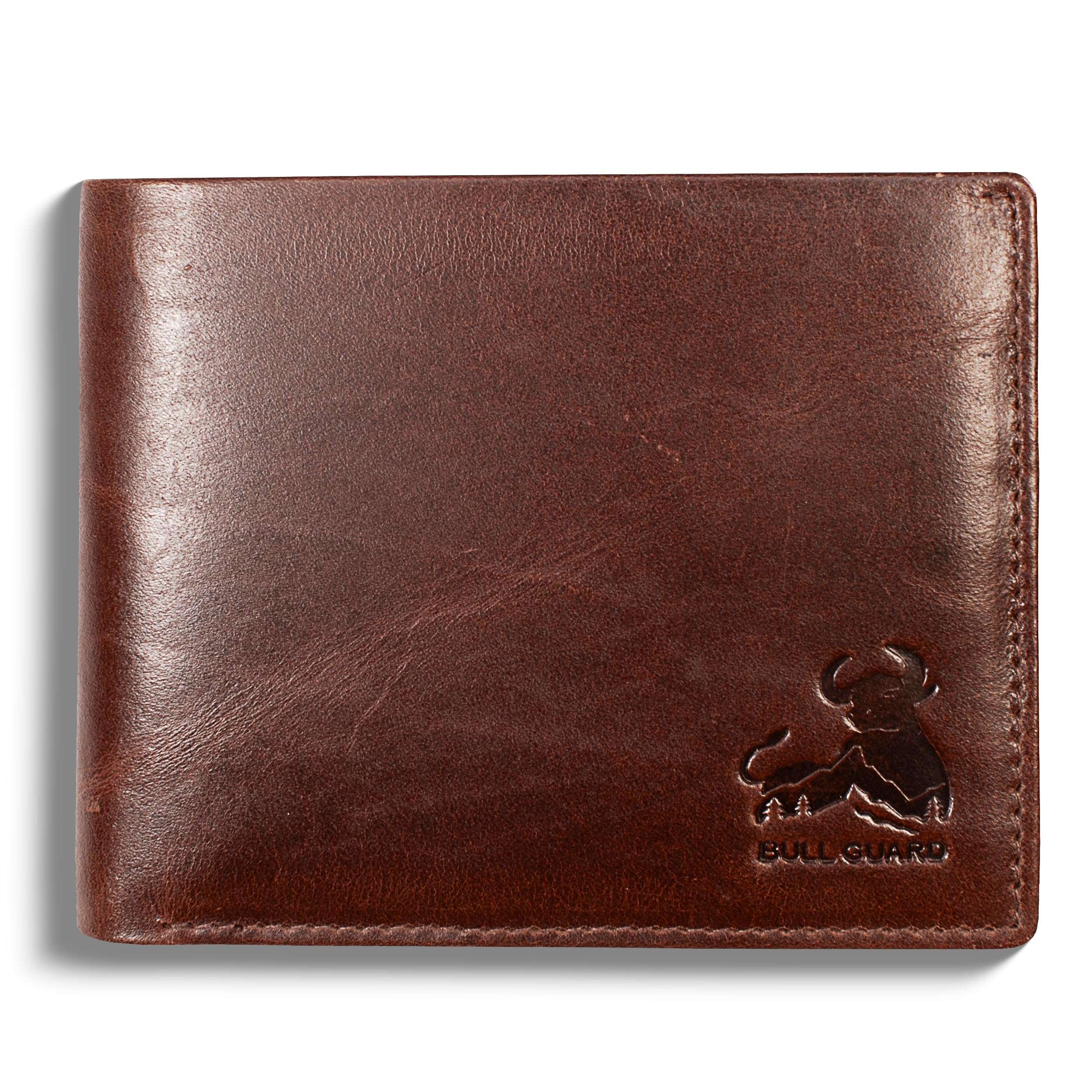 BULL GUARD Mens RFID Blocking Bifold Wallet Top Grain Leather Forest Brown, Secure and Durable Extra Capacity Billfold With 10 Credit Card Slots, Flip