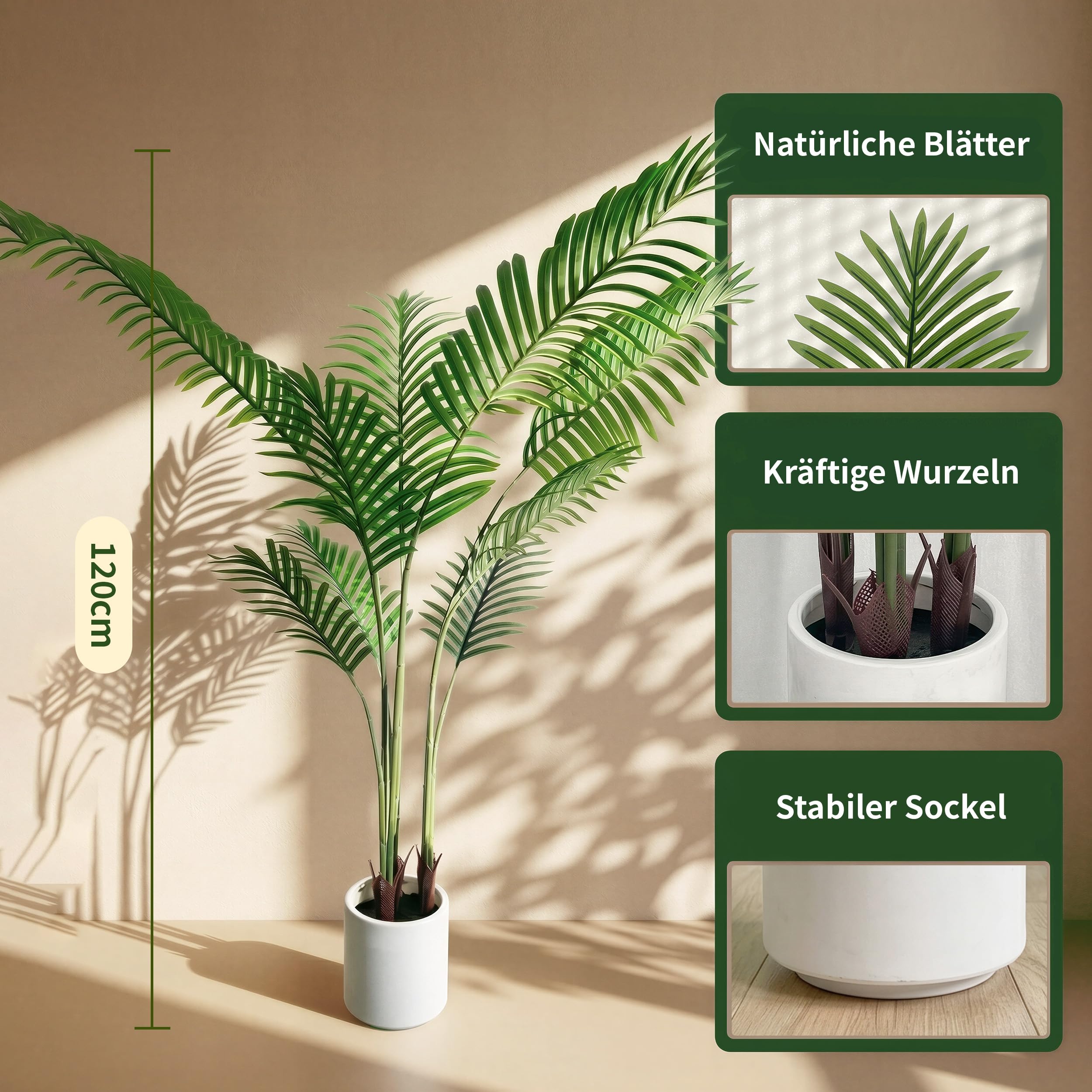 BEAUTYPEAK Palm Plant Kunstpflanze 120cm, Künstliche Pflanze 2 Stück | Langlebig und Formstabil Künstliche Pflanzen, Zimmerpflanze Deko für Wohnzimmer Balkon, Büro, Flur, Fake Plants Wie Echt