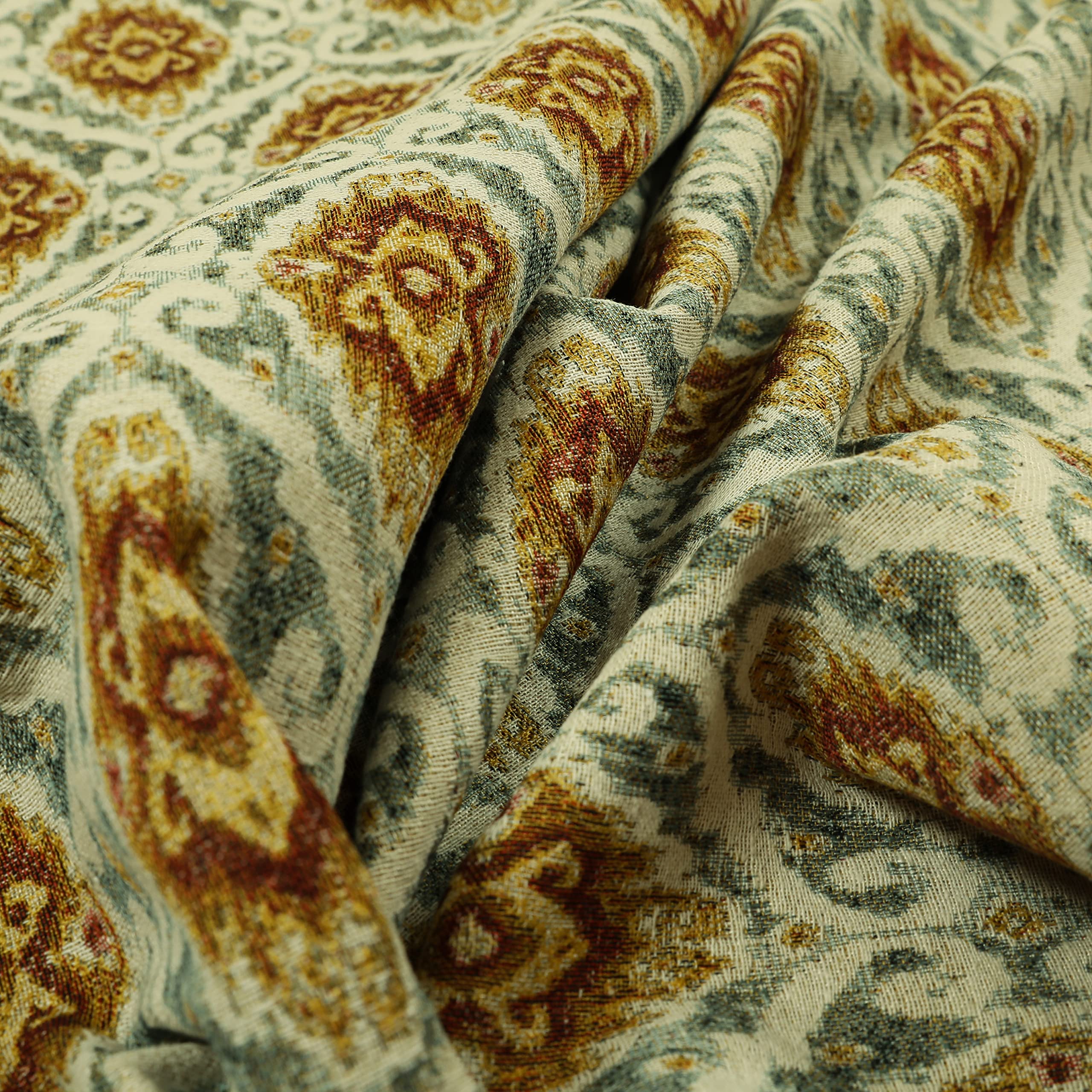 Redbrick Mill Fabrics Flame Retardant Blue White All Over Damask Pattern Chenille Jacquard Upholstery Fabrics (Per Metre) โ image 1