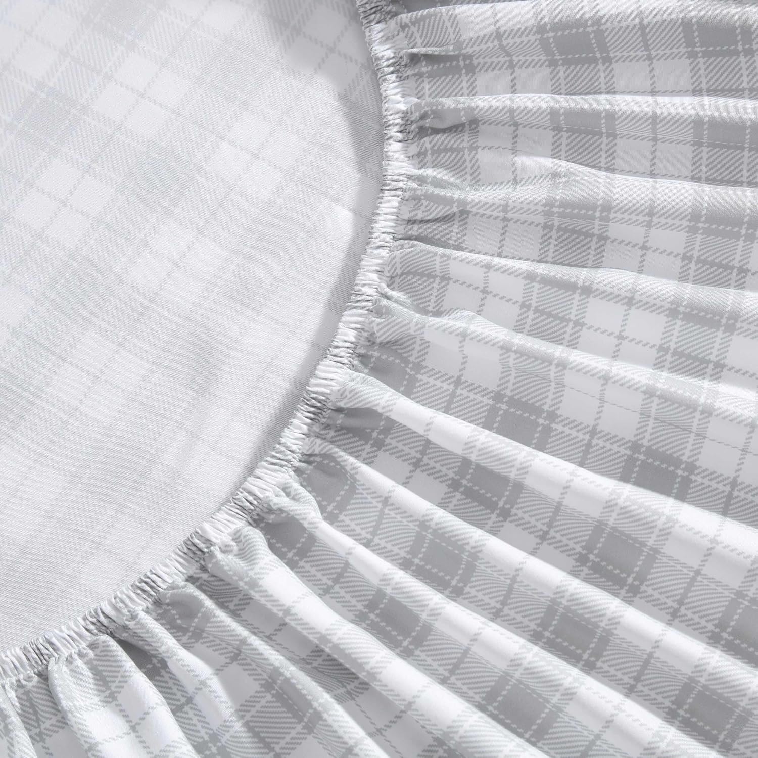 Eddie Bauer - Queen Size Sheet Set, Crisp & Cool Temperature Regulating Bedding with Breathable Feel, 4 Piece Bed Sheets with Deep Pocket Fitted Sheet & Pillowcases (Penstemon Plaid Grey)