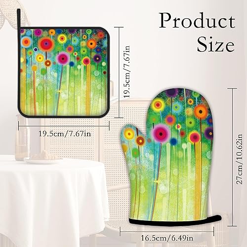 Miniatura 4 de Guantes de cocina abstractos florales para pintura de flores, guantes de cocina y soportes para ollas de cocina, juego de 2 piezas, almohadilla