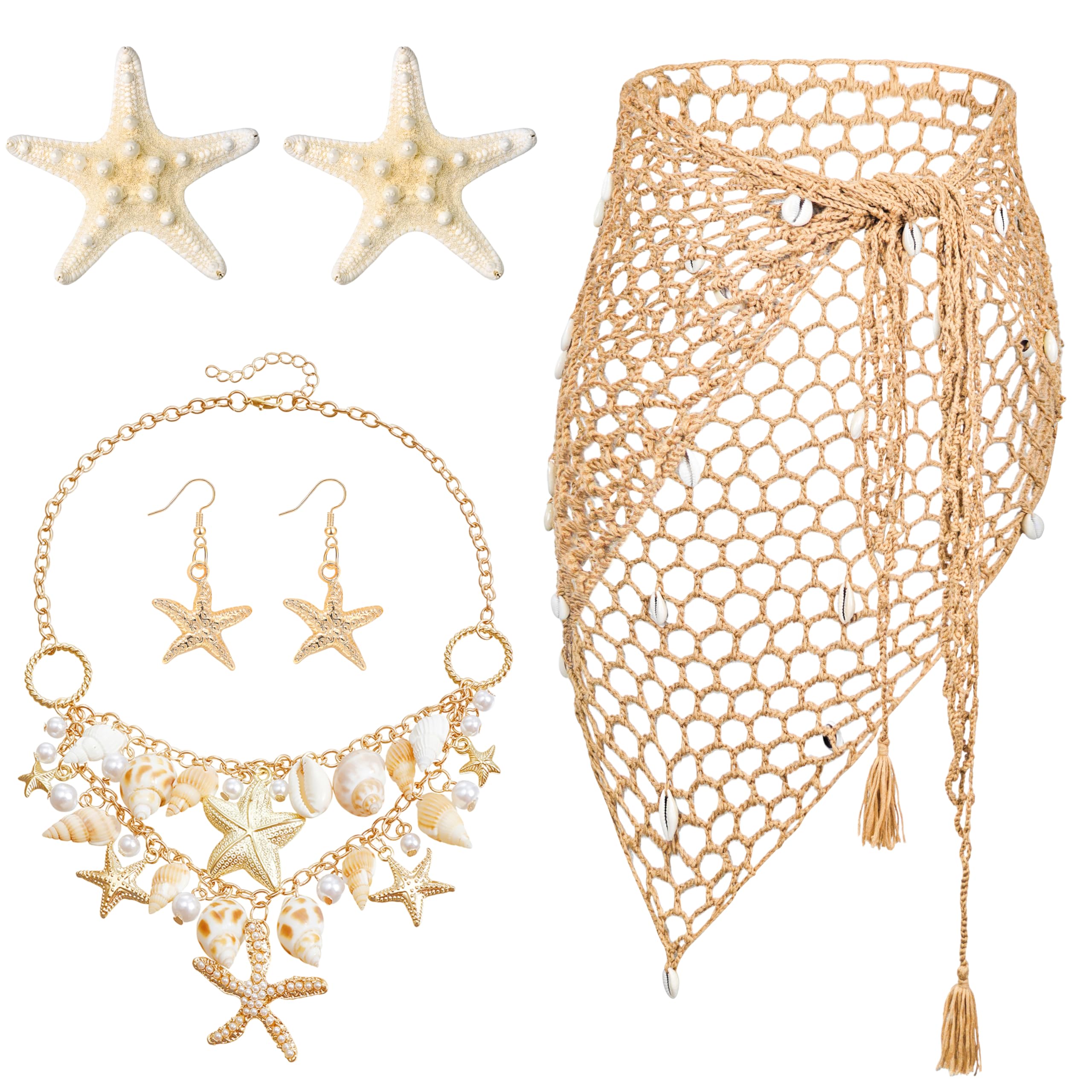 Alaxciax Mermaid Costume Women, Mermaid Costume Accessories Crochet Skirt Mermaids Jewelry Set for Summer Beach Party Halloween