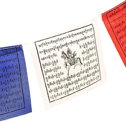 Miniatura 5 de Paquete de 25 banderas tibetanas de oración  5 rollos de banderas de algodón de 4.7 in x 4.7 in para meditación, positividad y paz  Hecho a mano en
