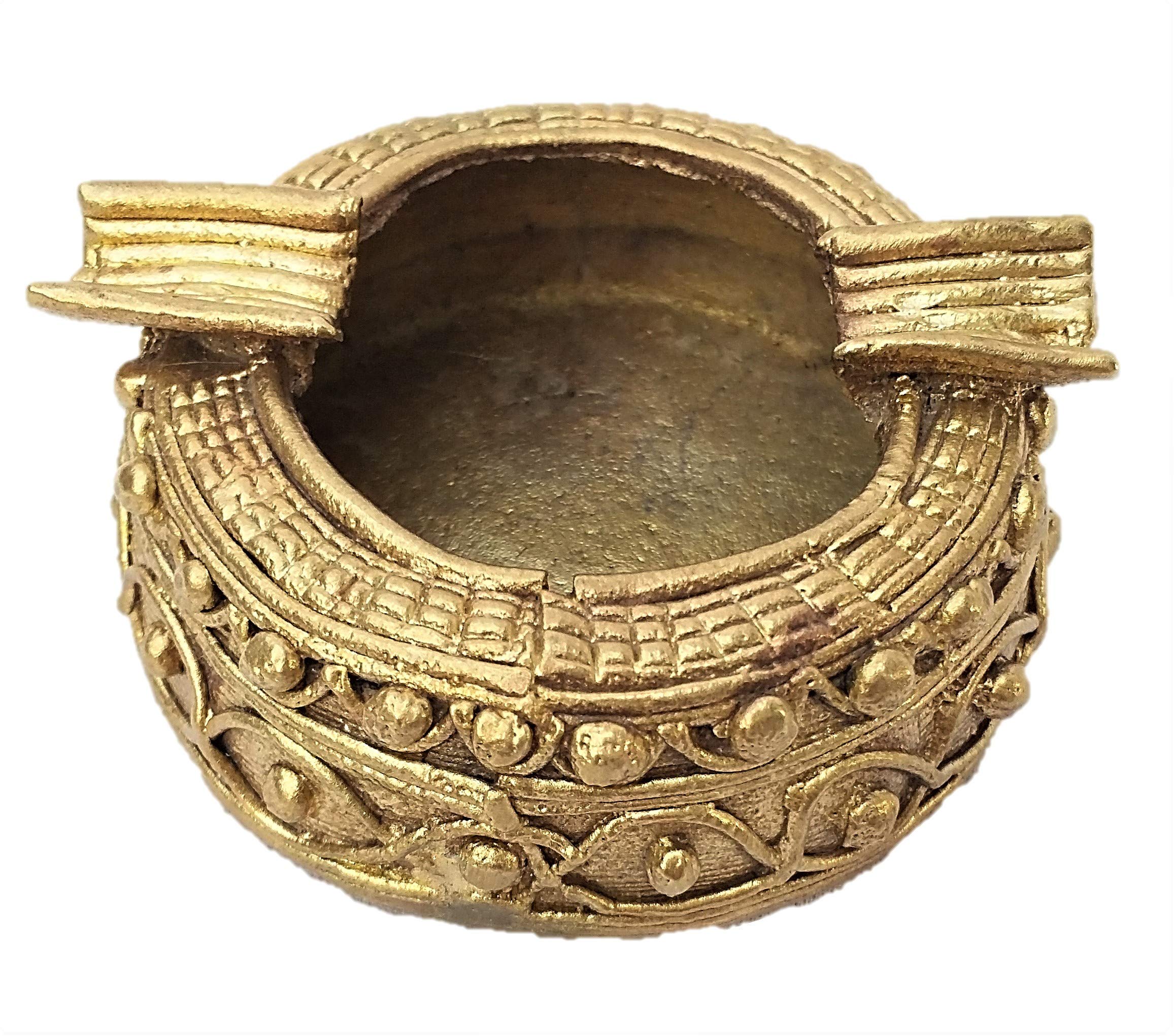 Jai Sharada Emporium™ Handcrafted Brass Decorative Ash Tray Dokra/Dhokra Art Showpiece (2.67 Inch x 2.67 Inch x 1.22 Inch, L x W x H)-image-30
