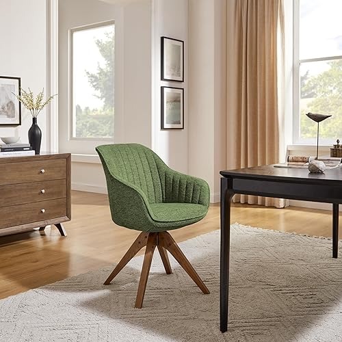 Miniatura 6 de Art Leon Silla de oficina sin ruedas, silla de escritorio moderna de mediados de siglo, silla giratoria con patas de madera de roble, silla tapizada