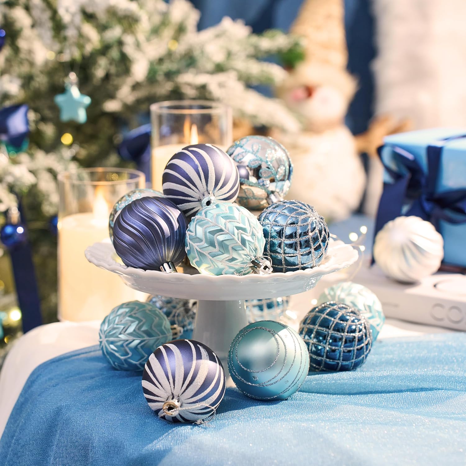 Christmas Ball Ornaments Set for Tree Decorations, 16ct 2.36" Navy Blue Silver Winter Wonderland Shatterproof Plastic Xmas Balls Decor Hanging Ornament Bulk for Holiday Wedding Birthday Party