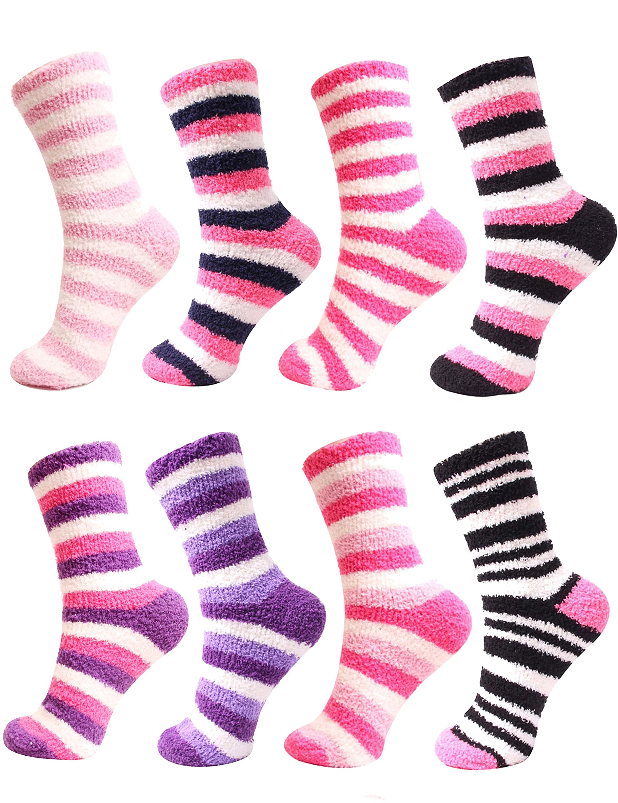 BambooMN Women's Soft Warm Fuzzy Fluffy Polka Dot Cuff Crew Home Socks
