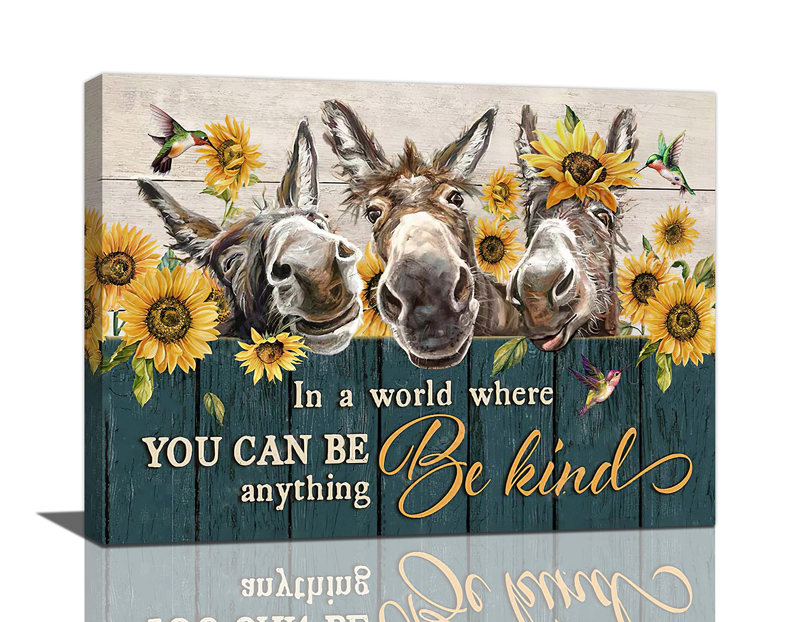 Funny Donkey Wall Art Sunflower Bathroom Pictures Decor Rustic Farm Canvas Painting Farmhouse Framed Artwork for Bedroom Kitchen Decoration 12''x16''